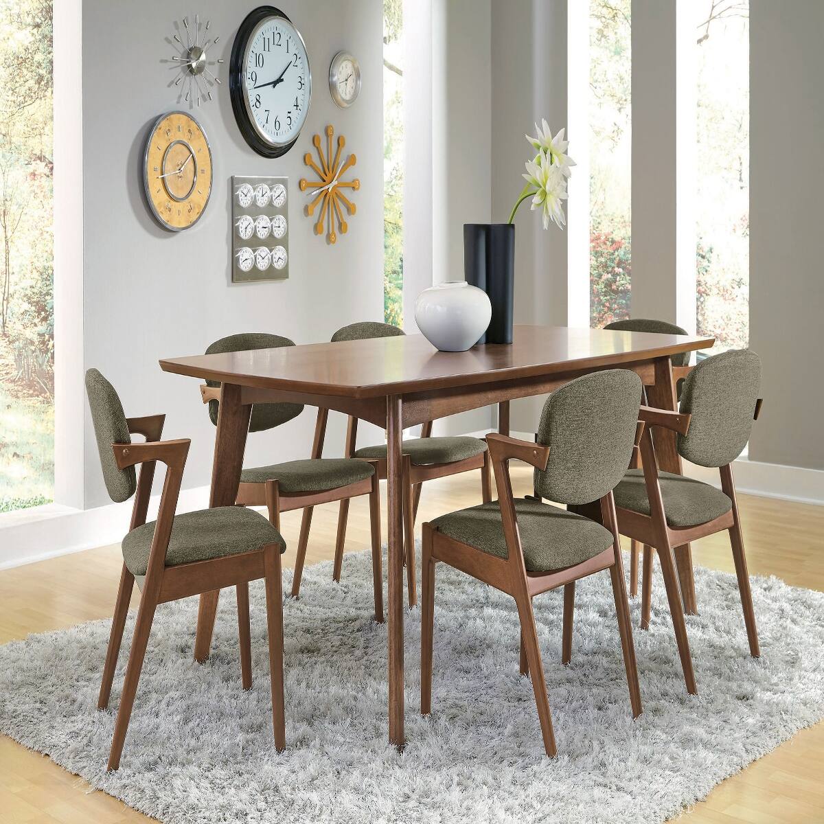 Alt View 5. Loheer - Loheer Dark Walnut Dining Table, Mid Century Modern Rectangular Wood Table for Six - Dark Walnut.