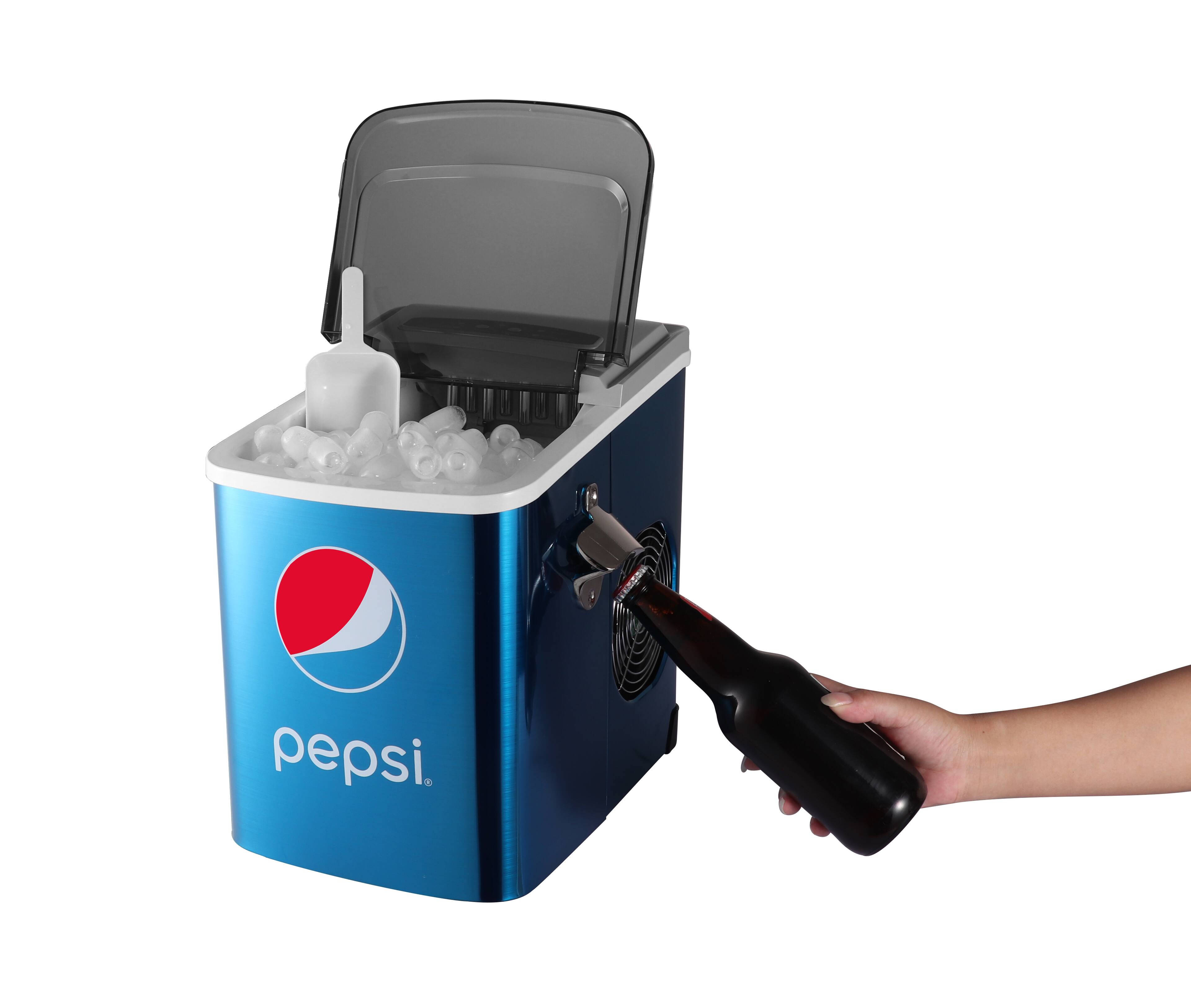 Pepsi - 26 Lbs. Stainless Steel Ice Maker, Built In Bottle Opener, Blue, ICE147-PEP