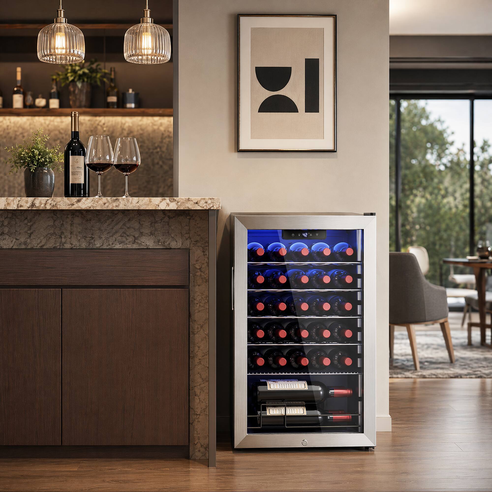 Alt View 5. SIMZLIFE - 24''  Wine Fridge, 30-Bottle Wine Refrigerator, 41°–64°F,Built-in/freestanding ,For Home Bar - SILVER.