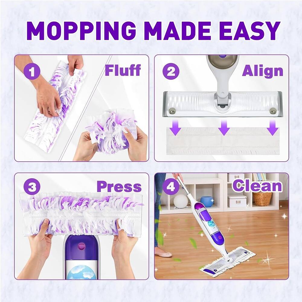 MOPPING MADE EASY

1. Fluff
2. Align
3. Press
4. Clean