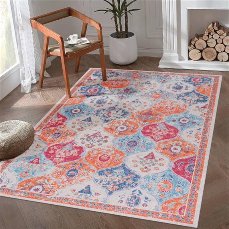 Alt View 4. HTUTWOO - Washable Rug 5x8 - Chenille Area Rug,Machine Washable, Non-Slip TPR Backing,Low Pile 0.14" for Living Room,Kids Friendly - Orange.