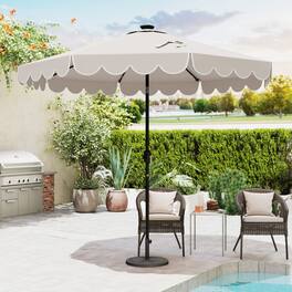Mondawe - 9.3 ft Solar Patio Umbrella 24 LED Lights Vented Top Crank Tilt Ruffled - Beige