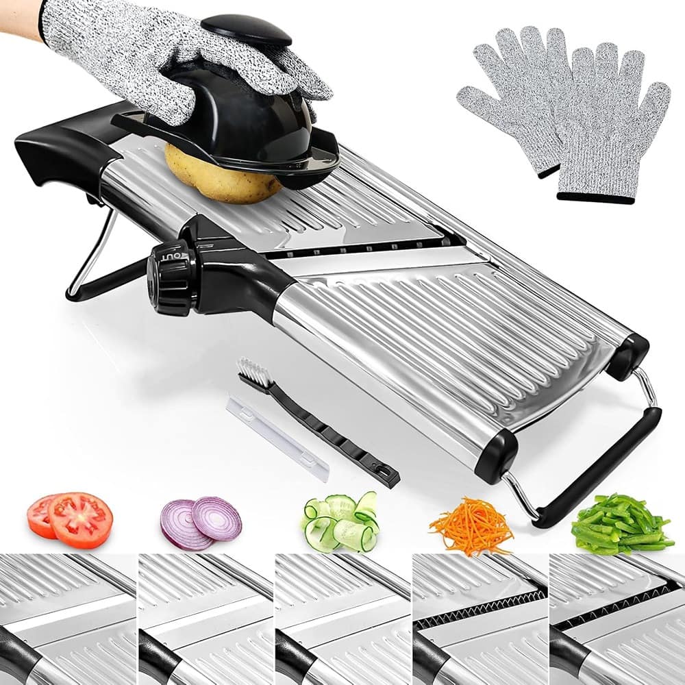 PARKER SLATER - Adjustable Mandoline Slicer for Vegetables and Fruits with Cut-Resistant Gloves - Black