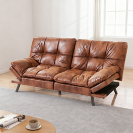 Dyonery - 71-inch leather sofa, with adjustable backrest and armrests, multiple mode switching, fashionable sofa - Brown