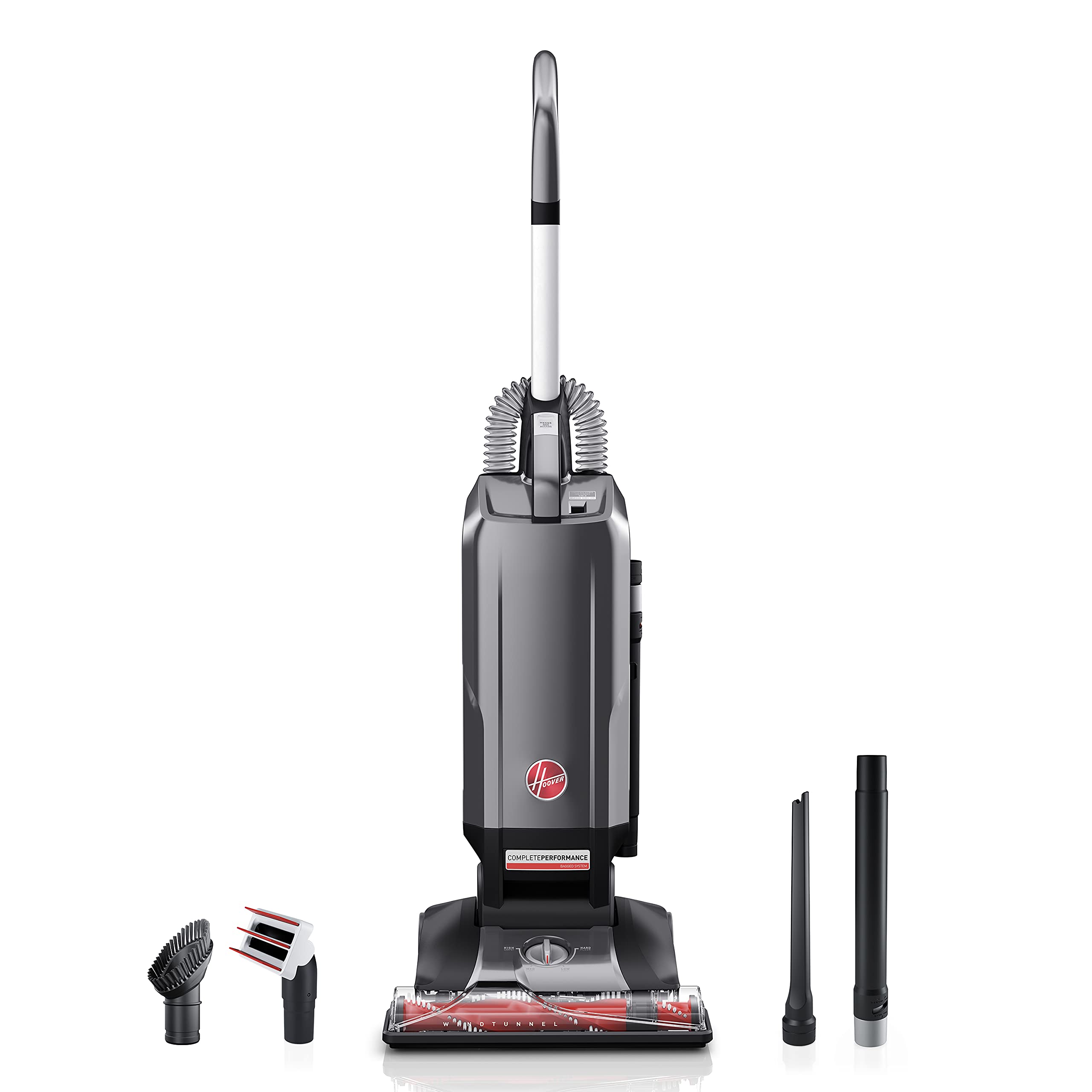 Front. Hoover - UH30650PC Upright Vacuum – Bagged HEPA, Pet Kit, 4-Level Height, 15″ Path, Gray, 12 A Motor, 30′ Cord - Gray.