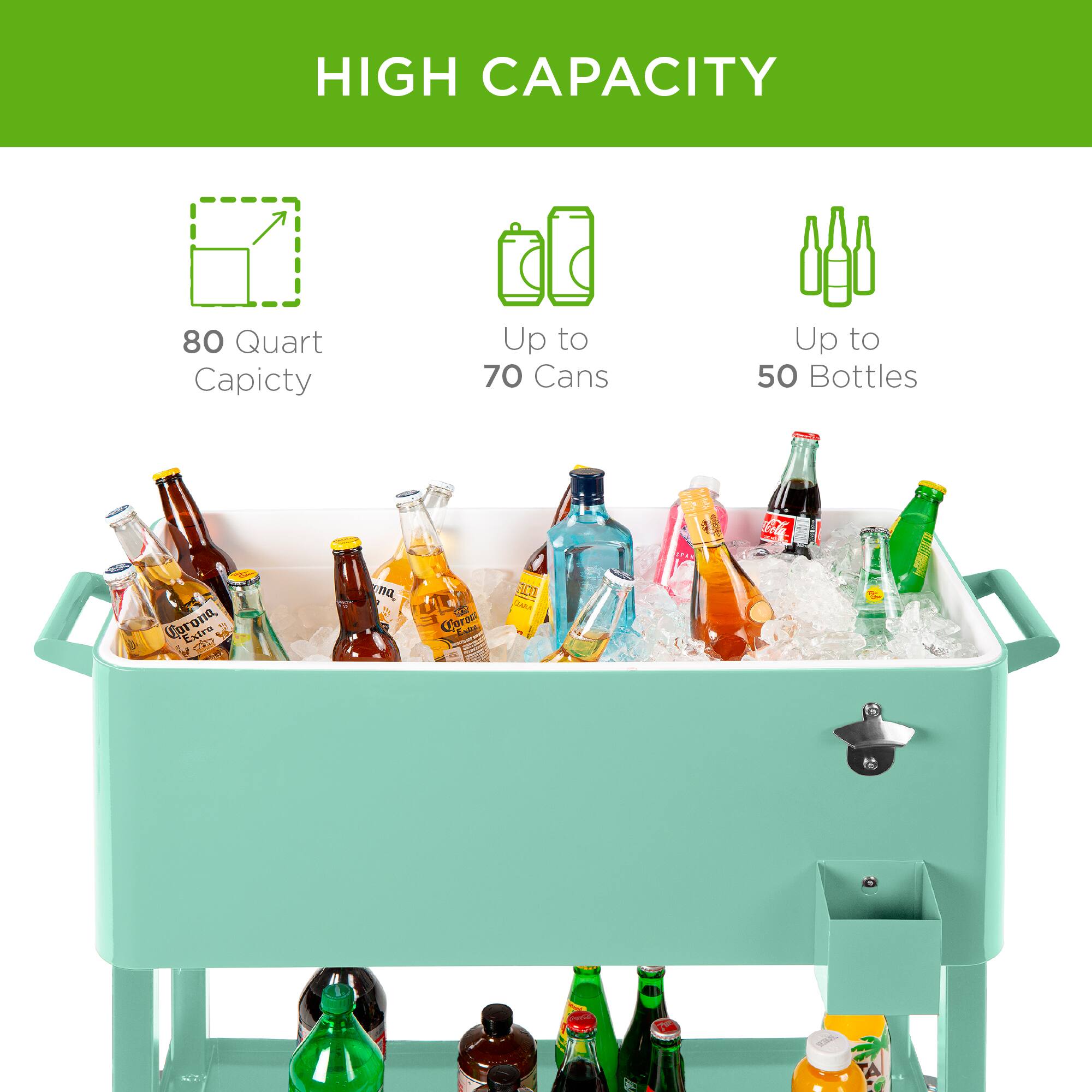 HIGH CAPACITY

80 Quart Capacity

Up to 70 Cans

Up to 50 Bottles