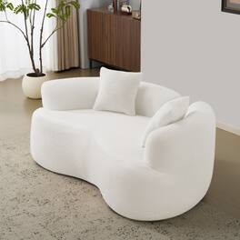 Anysun - 66.9" Curved Teddy Velvet Loveseat Sofa - Full Compression Sponge, No Assembly, 350 lbs Capacity for Small Spaces - White