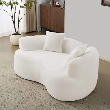 Front. Anysun - 66.9" Curved Teddy Velvet Loveseat Sofa - Full Compression Sponge, No Assembly, 350 lbs Capacity for Small Spaces - White.