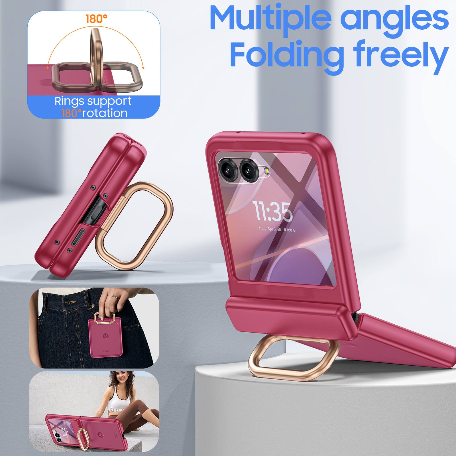 180° Rings support 180° rotation  
Multiple angles Folding freely  
11:35  
Thu, Apr 5 | 100%