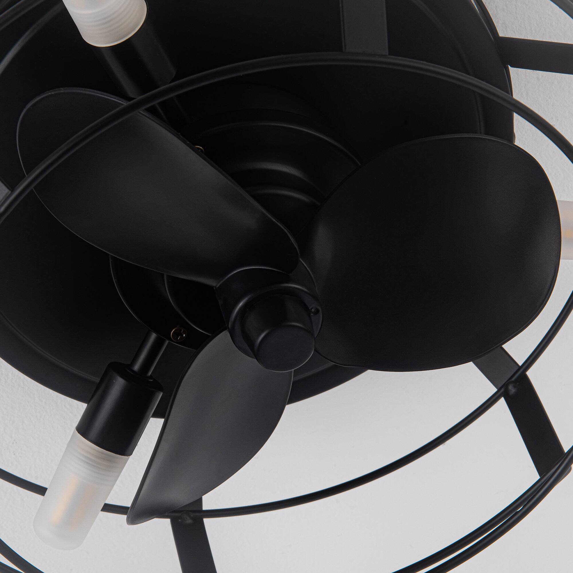 Alt View 6. Parrot Uncle - Industrial 3-Light Metal Caged Low Profile Ceiling Fan with Light Black - Remote - Black.