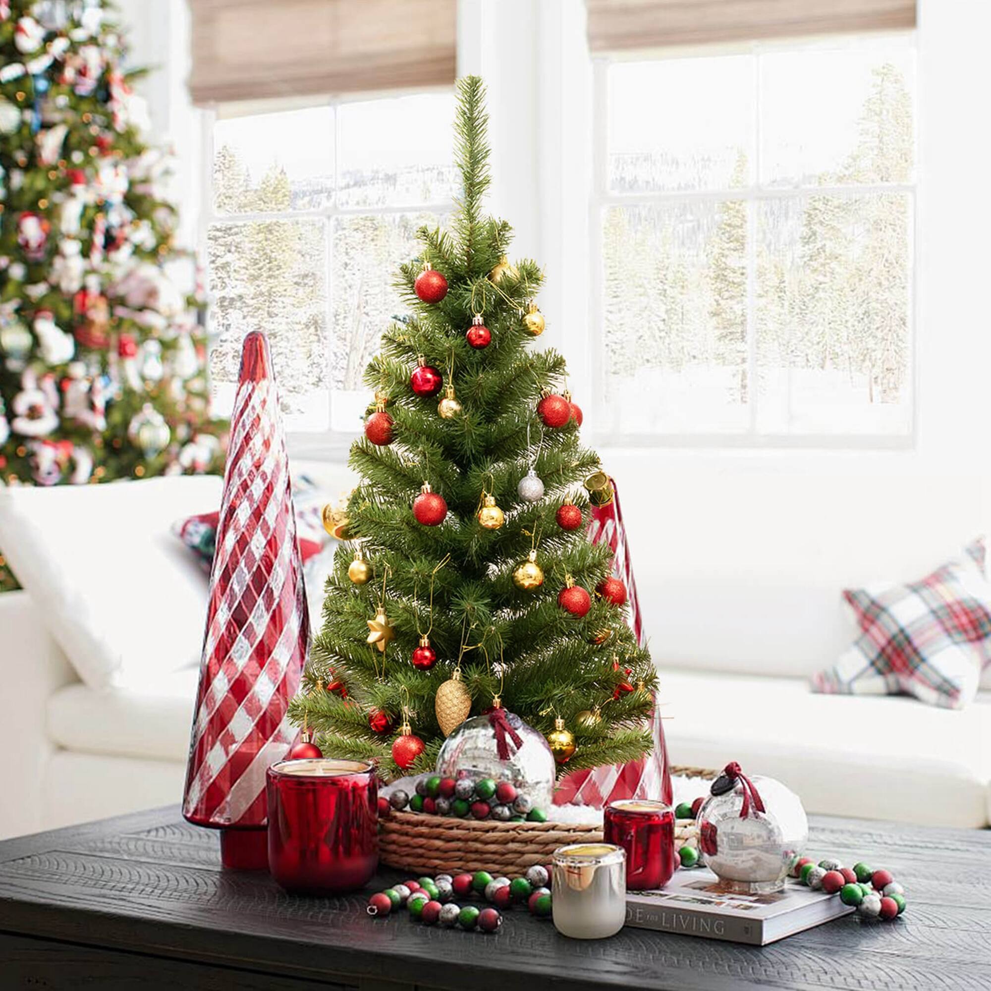 Alt View 13. Costway - 3ft Unlit Artificial Christmas Halloween Mini Tree Black with Plastic Stand Green - Green.