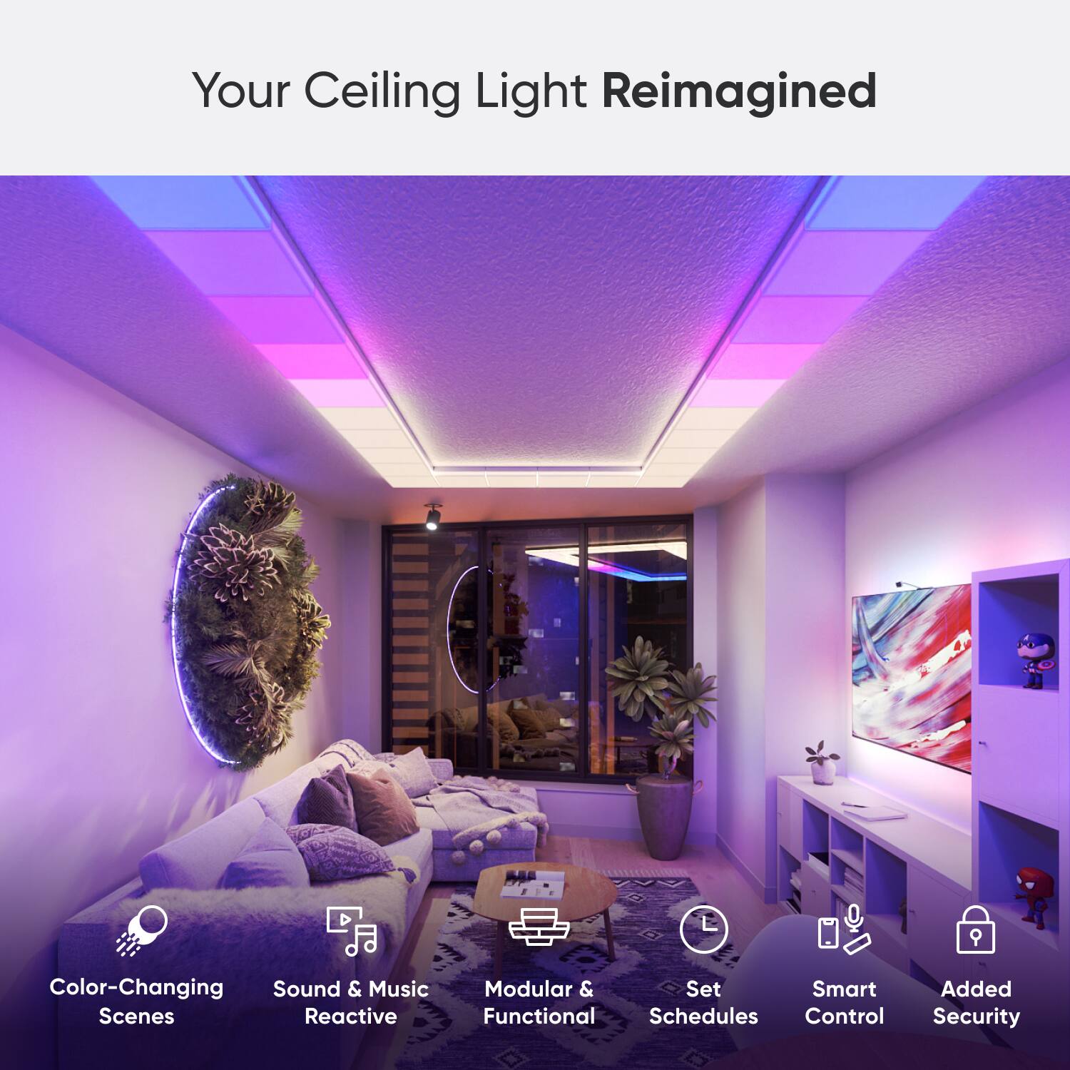 Your Ceiling Light Reimagined: Color-Changing Sound & Music Scenes, Reactive Modular & Set Smart Added Functional Schedules, Control Security