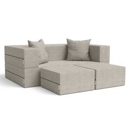 Jaxx - Zipline Convertible Sleeper Loveseat & Ottomans, Textured Microvelvet - Dove Grey - Pewter