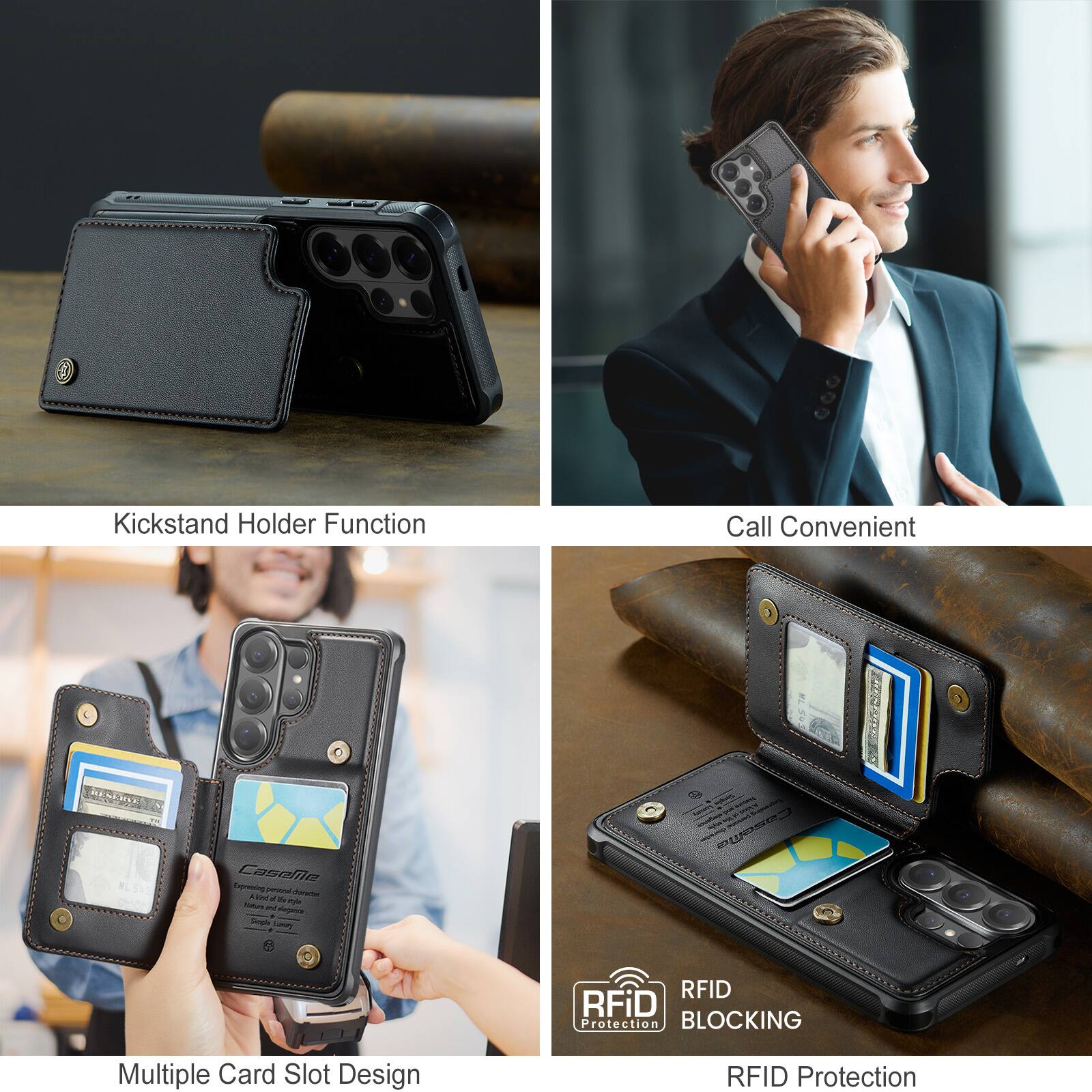Kickstand Holder Function  
Call Convenient  
Multiple Card Slot Design  
RFID Protection