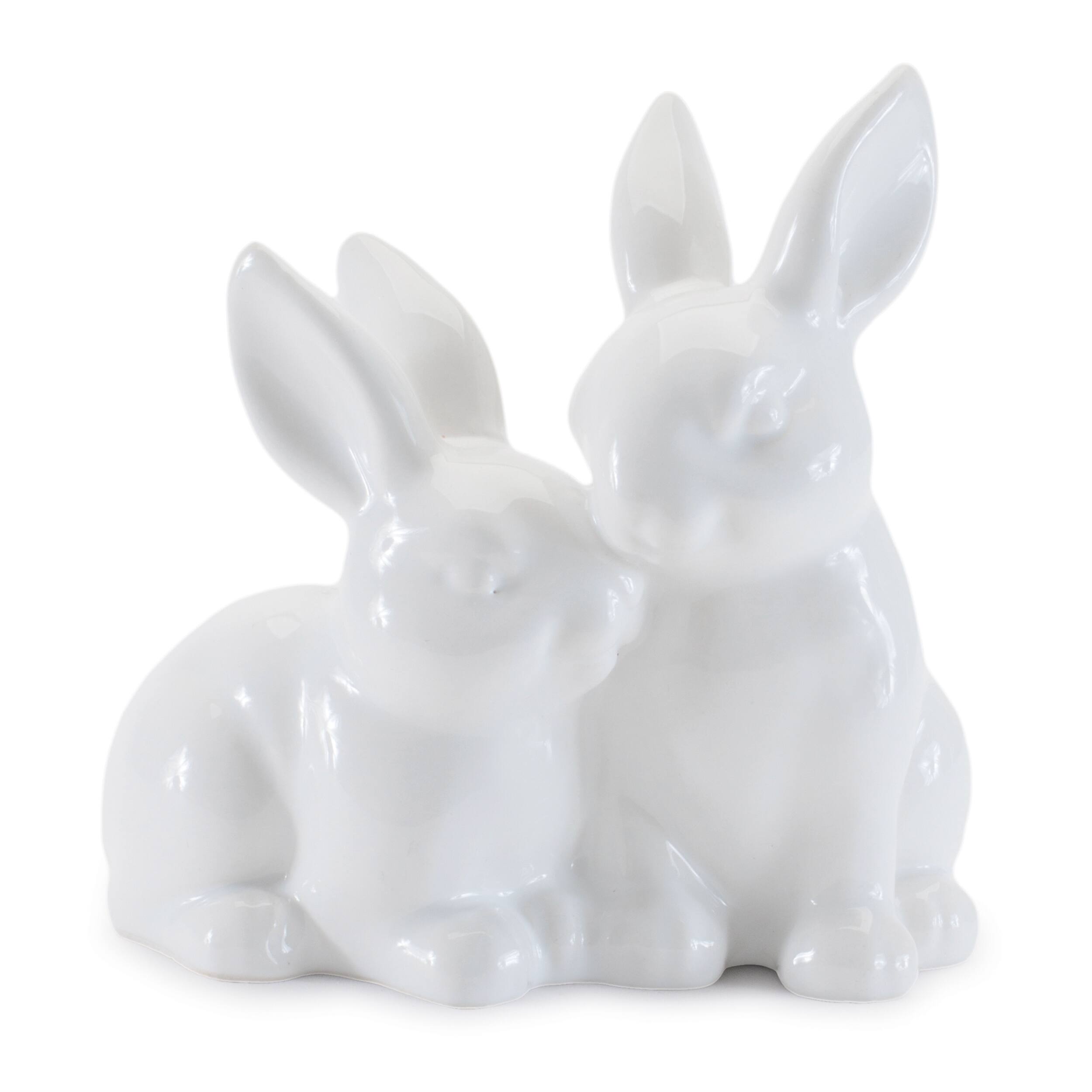 Front. BreeBe - Ceramic Mini Garden Bunny Couple (Set of 4) - White.
