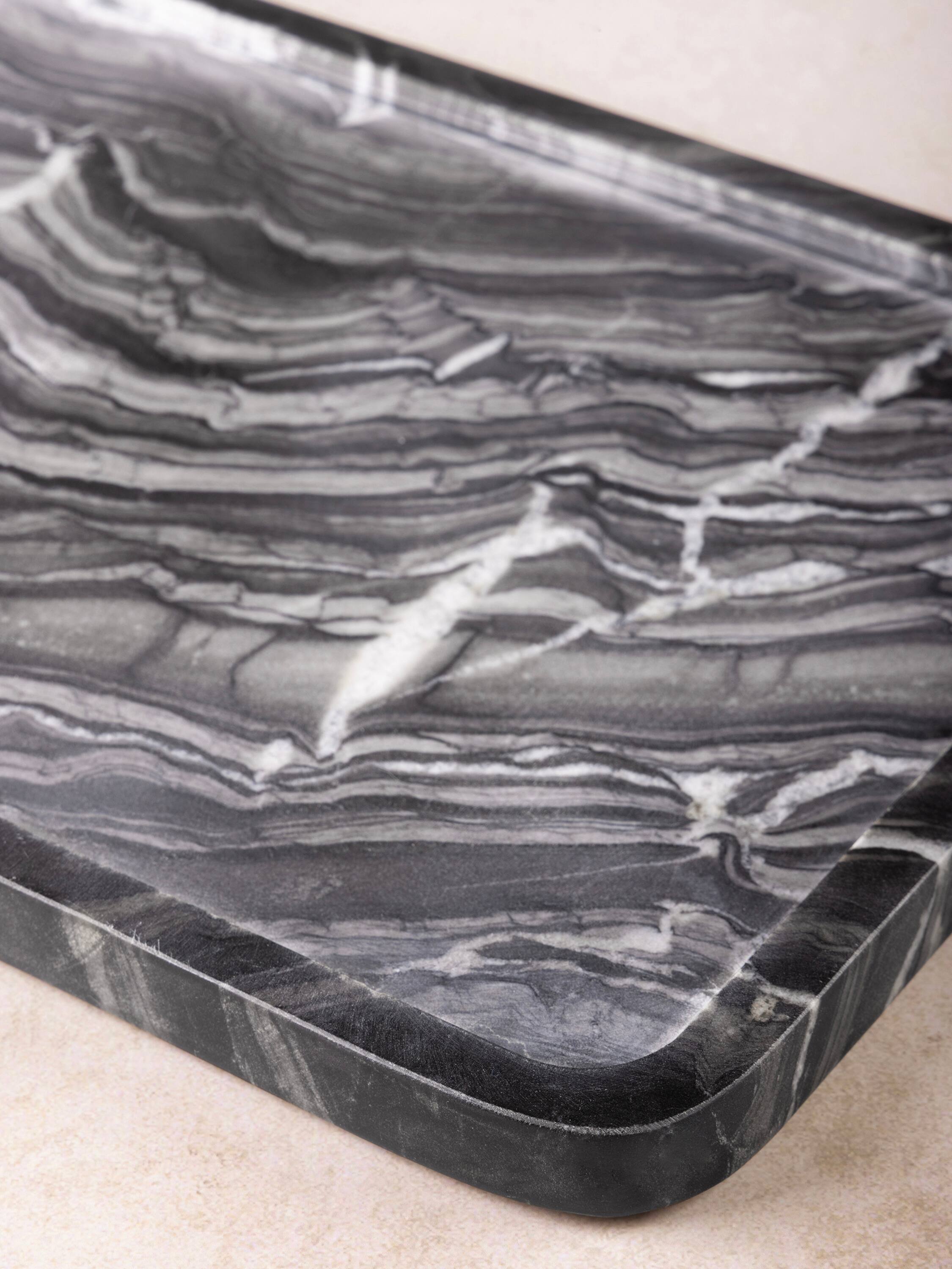 Back. GAURI KOHLI - Frontier Marble Tray - Shades of black and gray.