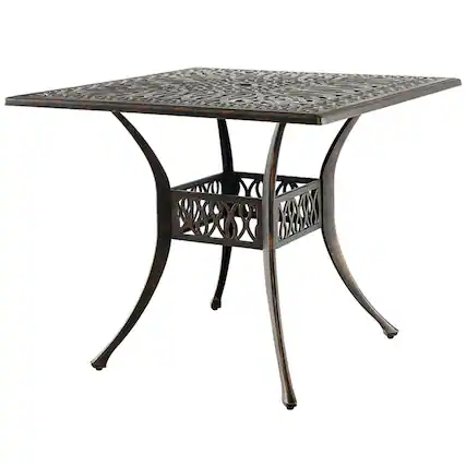 Front. Boyel Living - 35.4 Inch Aluminum Patio Square Dining Table with Umbrella Hole - Antique Brown.