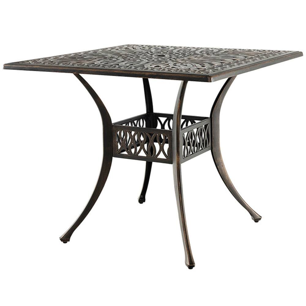 Front. Boyel Living - 35.4 Inch Aluminum Patio Square Dining Table with Umbrella Hole - Antique Brown.