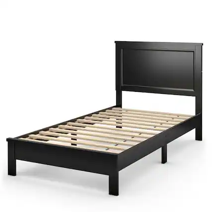Front. Hivvago - Hivvago Twin Size Modern College Dorm Wooden Platform Bed - Black.