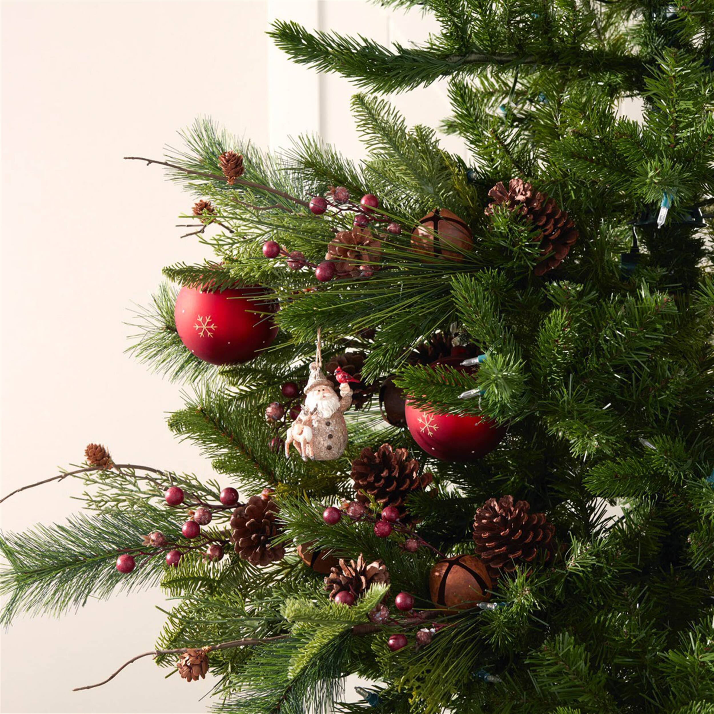 Alt View 1. BreeBe - Santa with Deer and Cardinal Bird Ornament (Set of 6) - Brown, BEige.