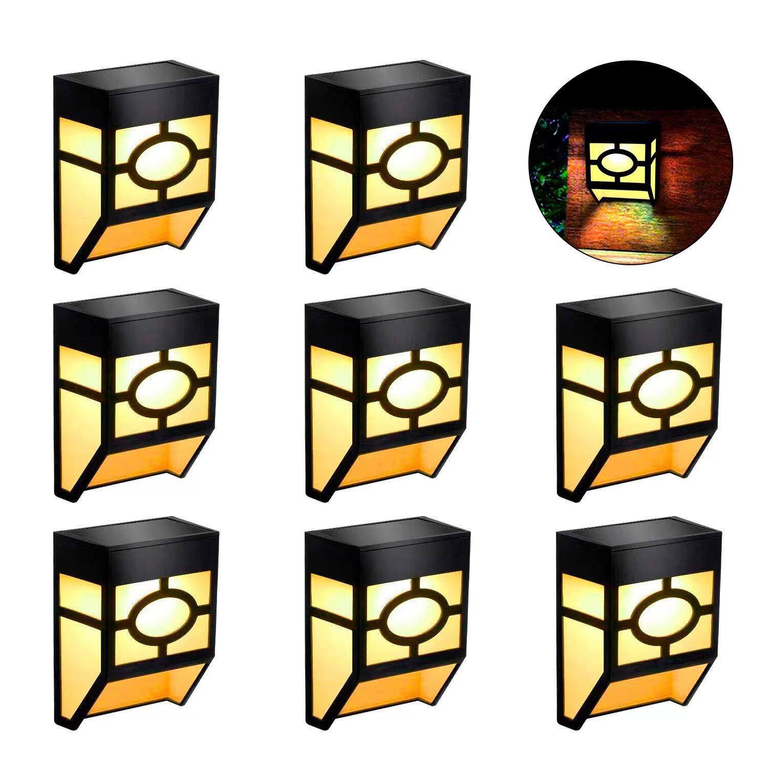 Angle. Oumilen - 8 Pack Vintage Solar Wall Mount Lights – Warm White 2-LED Outdoor Solar Fence Lamp for Patio Deck.