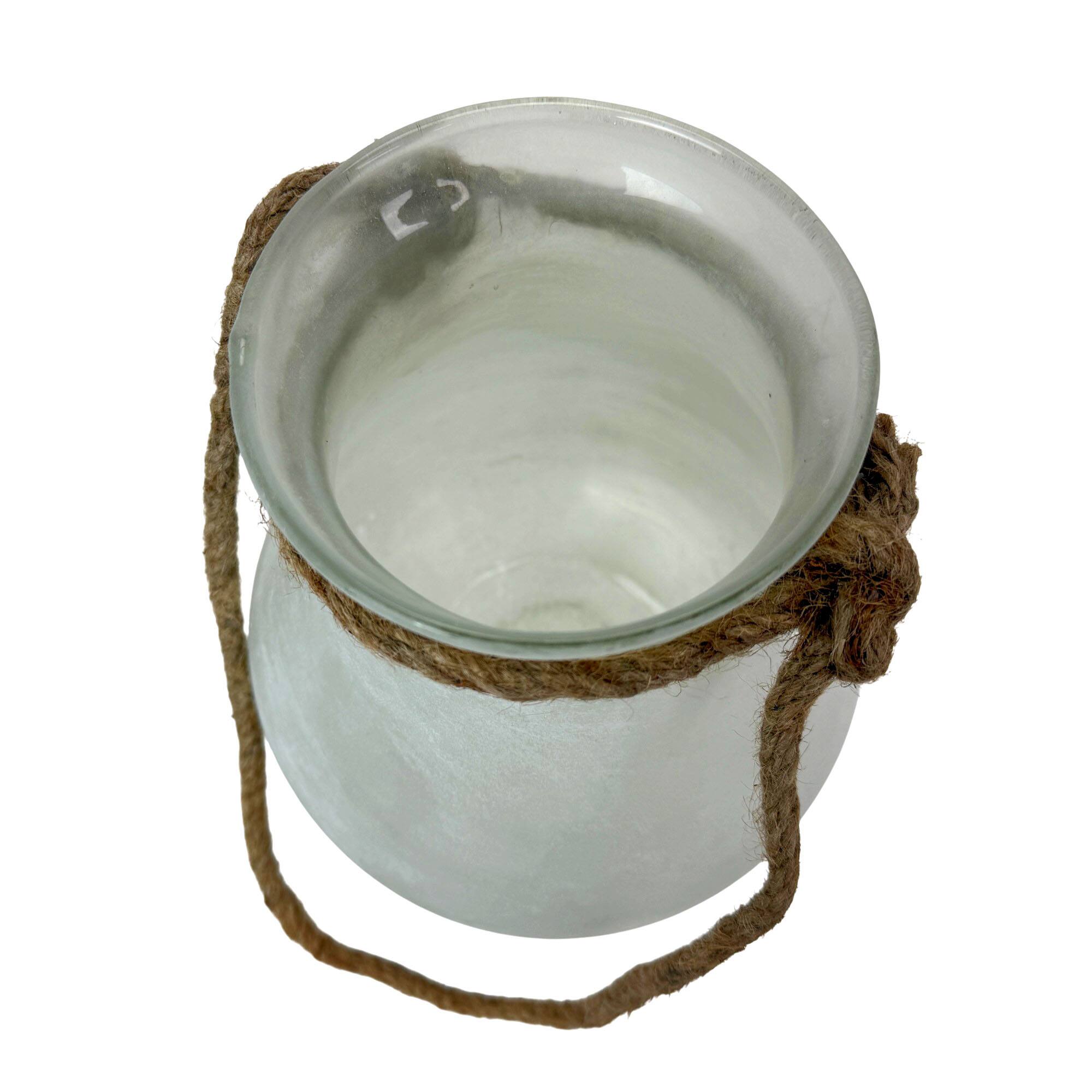 Alt View 2. India House Brass - India House Frosted Glass Hanging Candle Lantern with Rope Handle, 18 In - White.