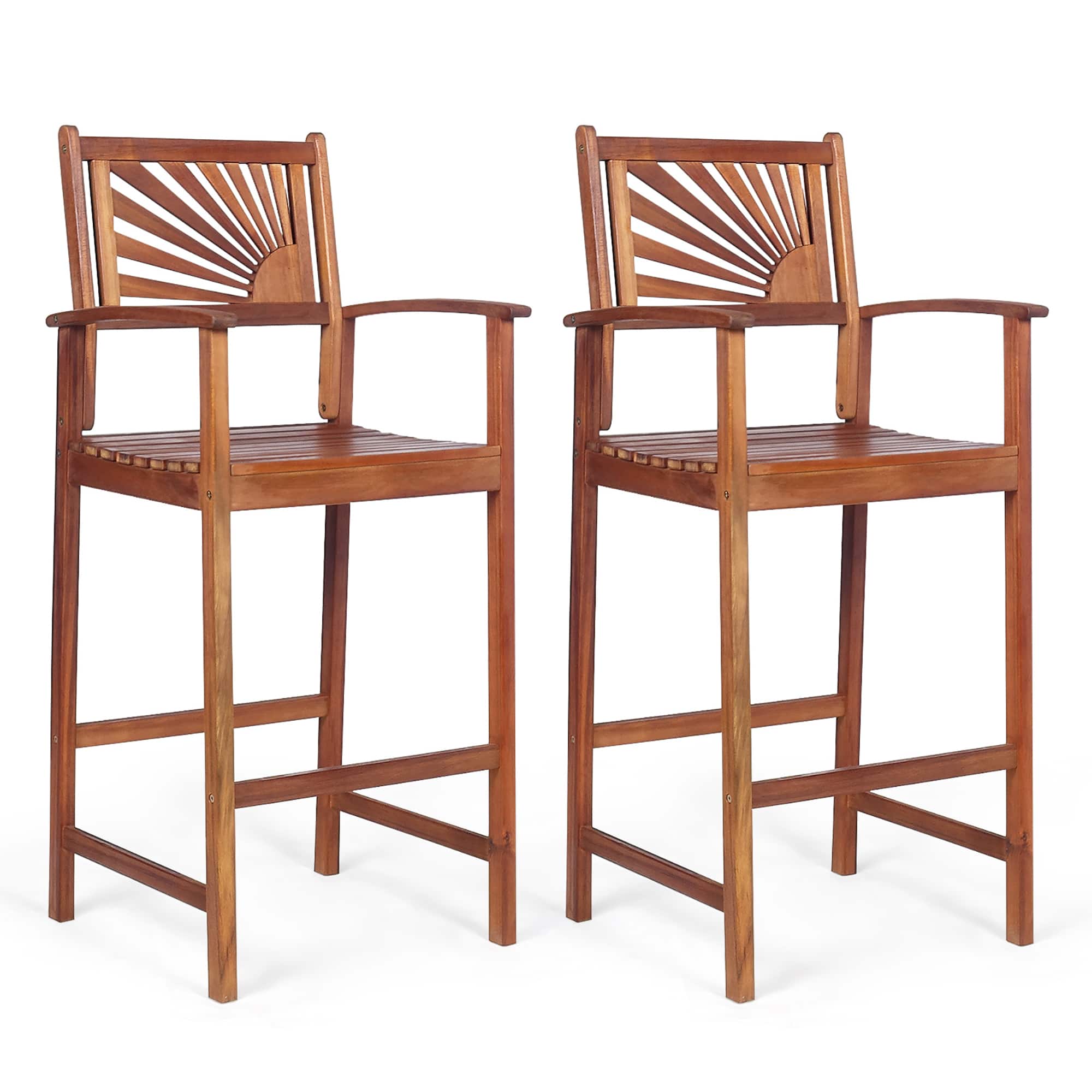 Costway - Set of 2 Bar Stools 29inch Acacia Wood Pub Chairs Outdoor w/ Armrests - Natural price history on PriceWatchPro