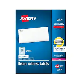 Avery - Easy Peel Laser Return Address Labels, 1/2" x 1-3/4", 20,000 Labels/Box - Matte White