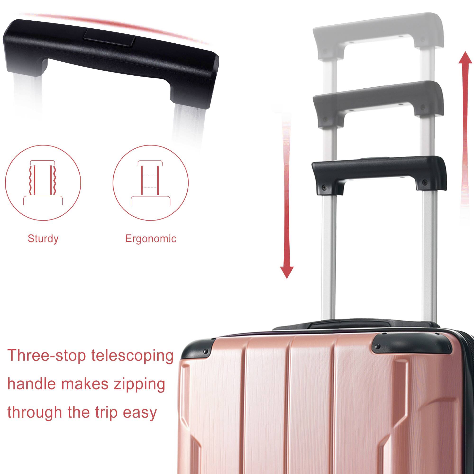 Sturdy Ergonomic Three-stop telescoping handle makes zipping through the trip easy