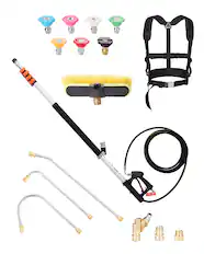 Front. VEVOR - Pressure Washer Telescoping Wand, 24 ft, 4000 psi, Telescopic Spray Wand with Power Washer Extension Wands - Black + aluminum metallic color.
