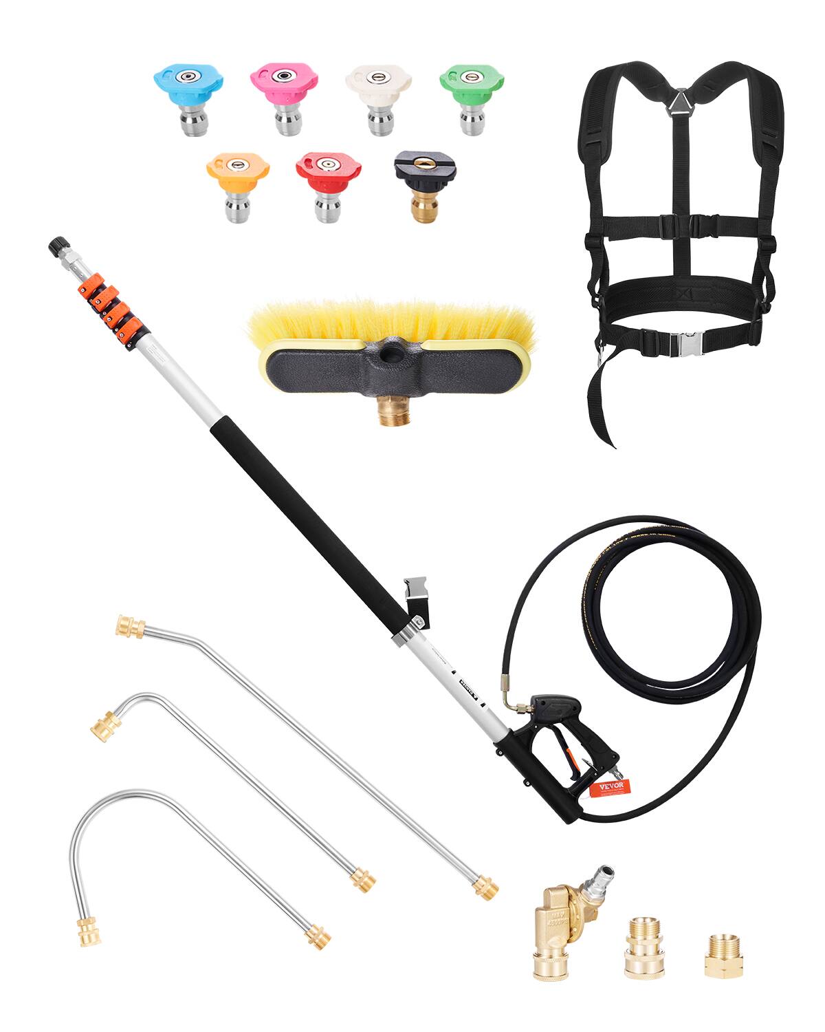VEVOR - Pressure Washer Telescoping Wand, 21 ft, 4000 psi, Telescopic Spray Wand with Power Washer Extension Wands - Black + aluminum metallic color