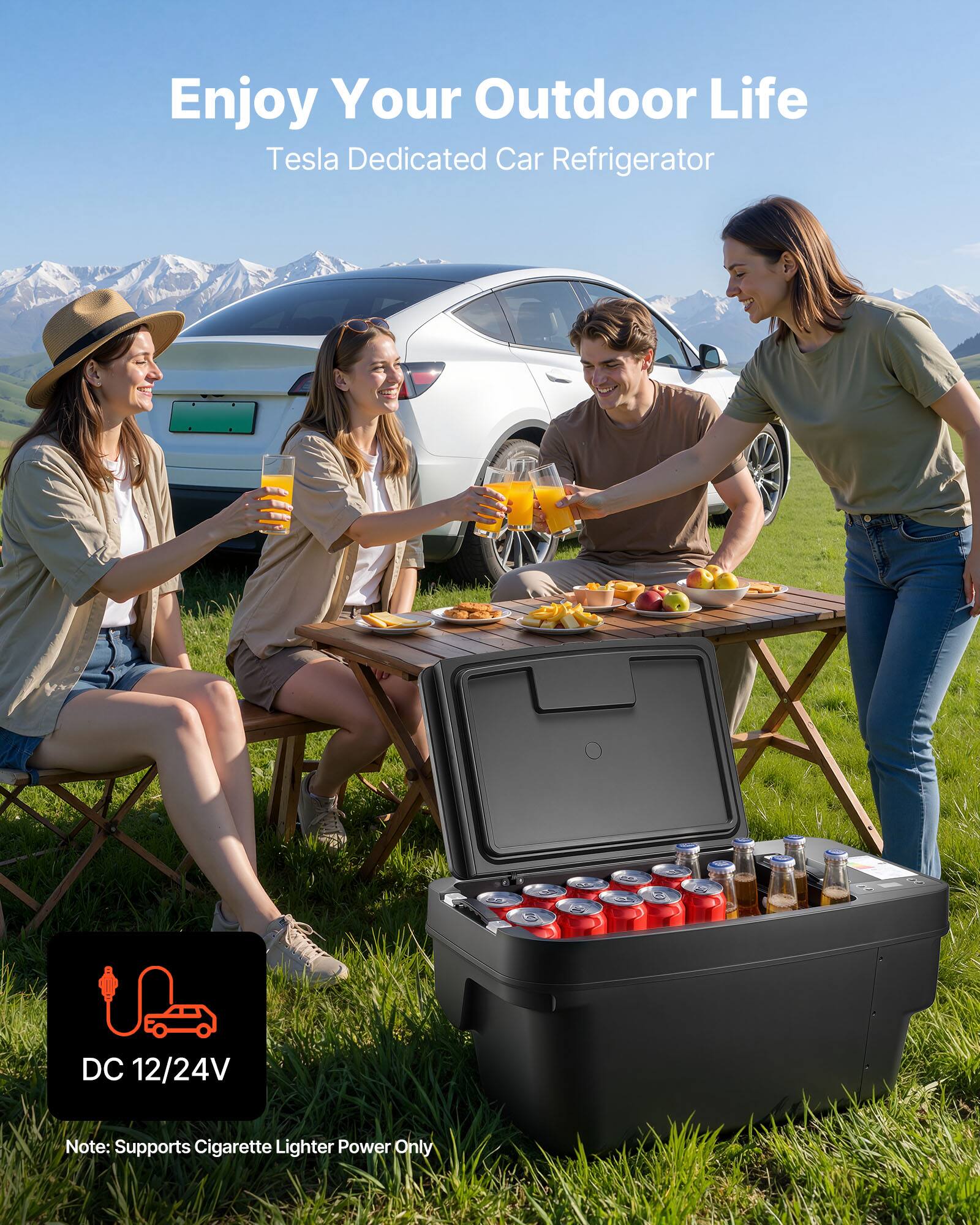 Enjoy Your Outdoor Life  
Tesla Dedicated Car Refrigerator  
DC 12/24V  
Note: Supports Cigarette Lighter Power Only