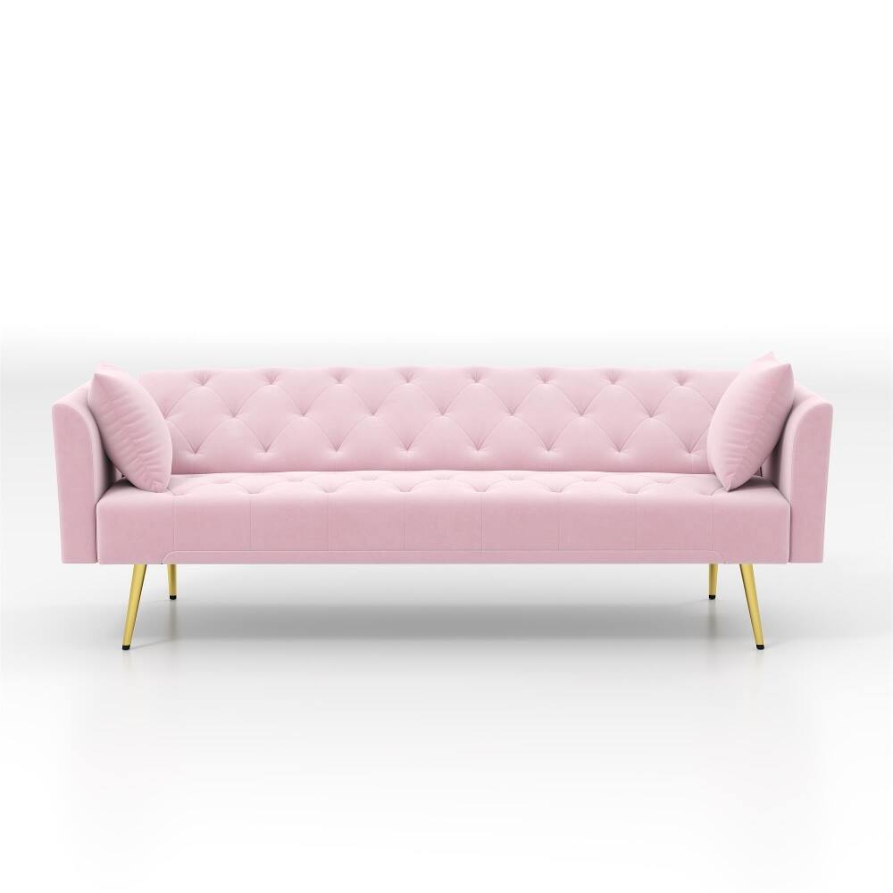 Alt View 4. Loheer - Loheer Pink Sleeper Sofa Convertible 72 Inch Tufted Velvet Futon - Pink.