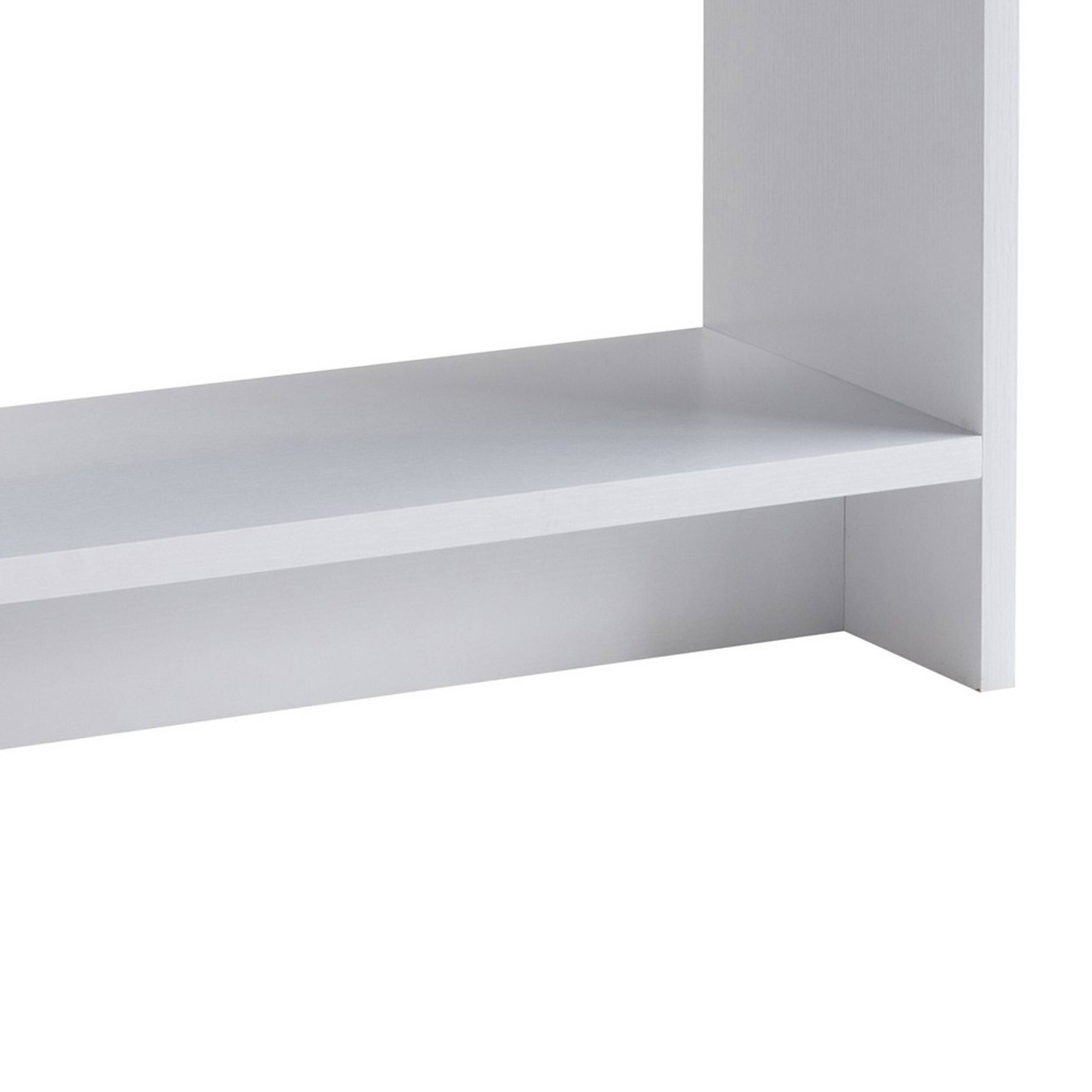 Left. Manhattan Lane - 36 Inch Modern Console Table, Multilevel Wood Shelves - White, Gray.