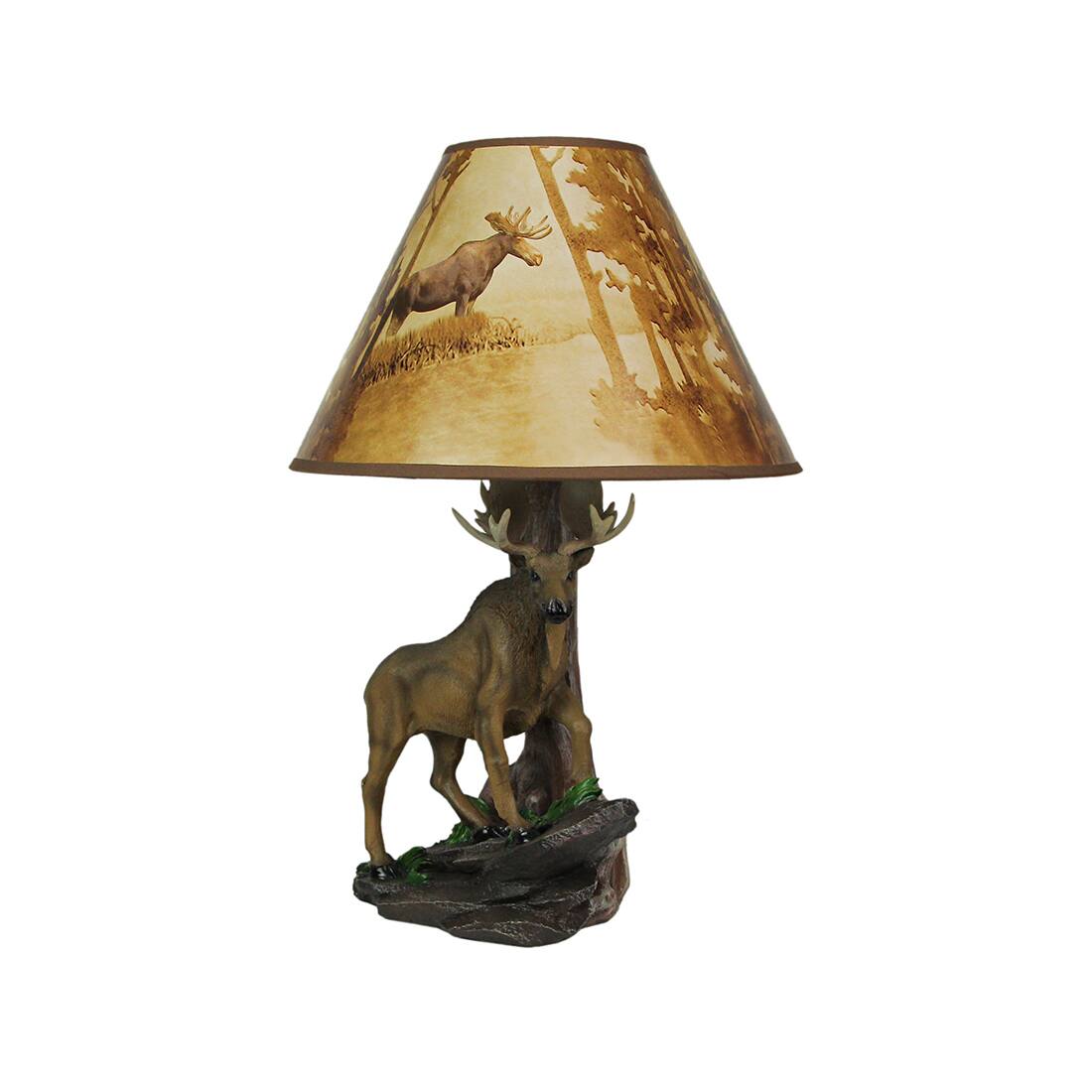Alt View 1. Zeckos - North American Bull Moose Table Lamp w/ Shade - Brown.