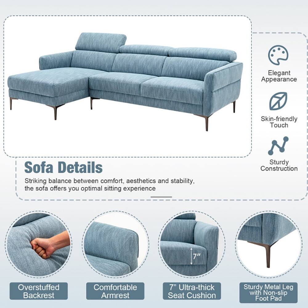 Elegant Appearance  
Skin-friendly Touch  
Sturdy Construction  

Sofa Details  
Striking balance between comfort, aesthetics, and stability, the sofa offers you optimal sitting experience  

- Overstuffed Backrest  
- Comfortable Armrest  
- 7" Ultra-thick Seat Cushion  
- Sturdy Metal Leg with Non-slip Foot Pad