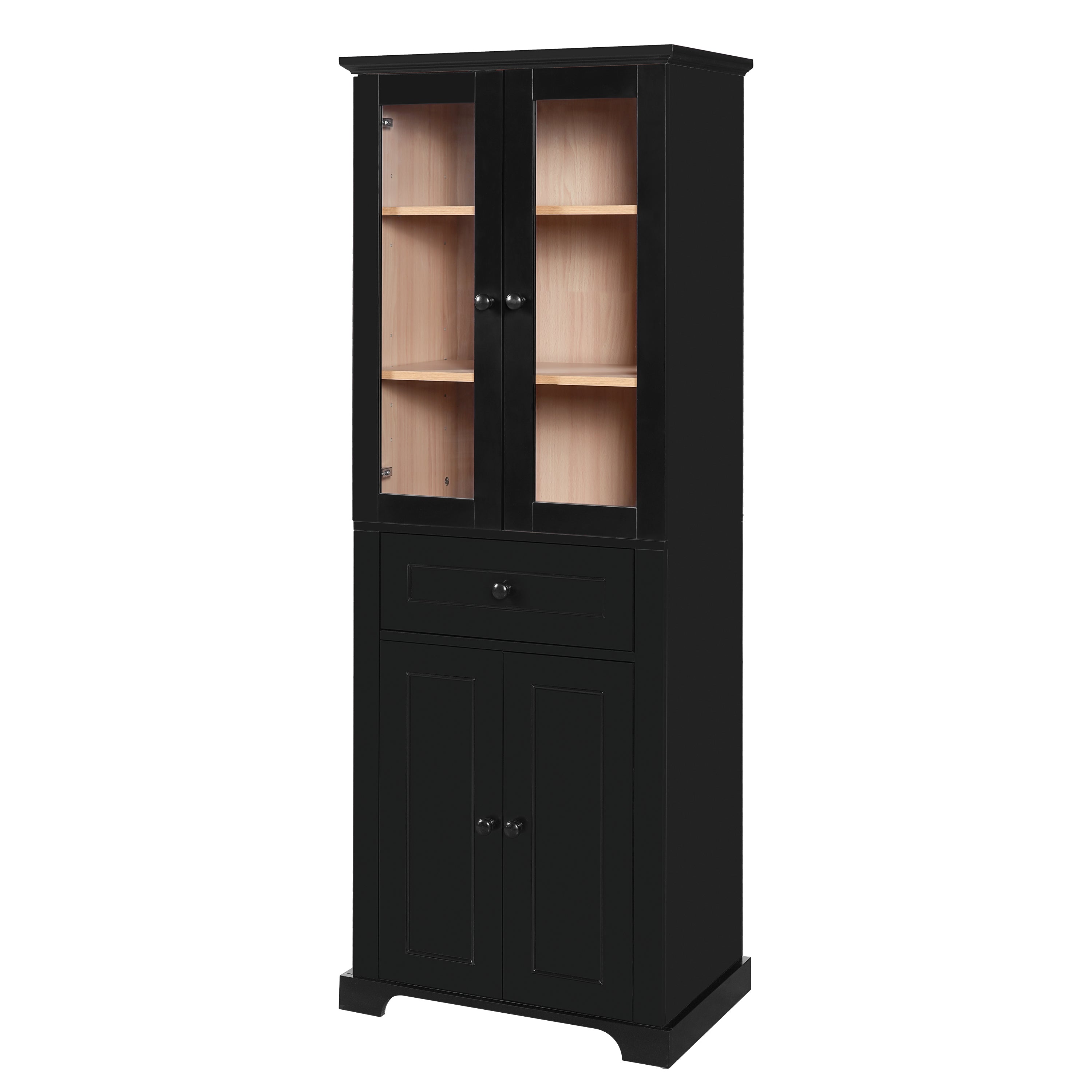 Alt View 10. Boyel Living - 67.2 Inch Black Tall Bathroom Storage Cabinet with Tempered Glass Doors Adjustable Shelves Drawer Soft Close Linen Tower - Black.