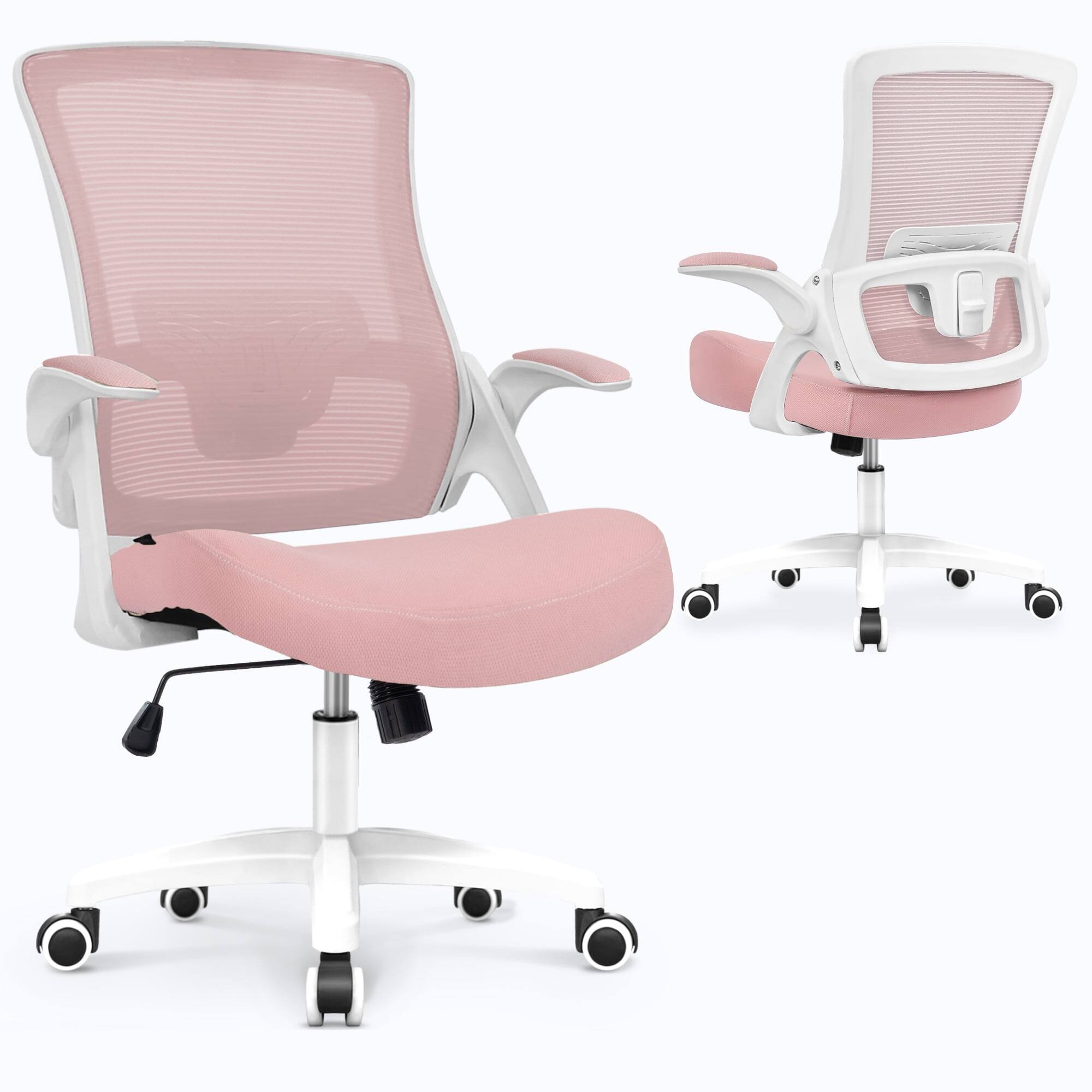 Left. Celtoss - Office Desk Chair Computer High Back Mesh Seat Rolling Wheels Ergonomic Comfy Flip-up Armrests Lumbar Support for Home - Plastic Base-Pink.