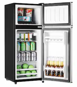 Loheer - 3.2 Cu. Ft. 2-Door Compact Mini Fridge with Separate Freezer & LED Light - Silver