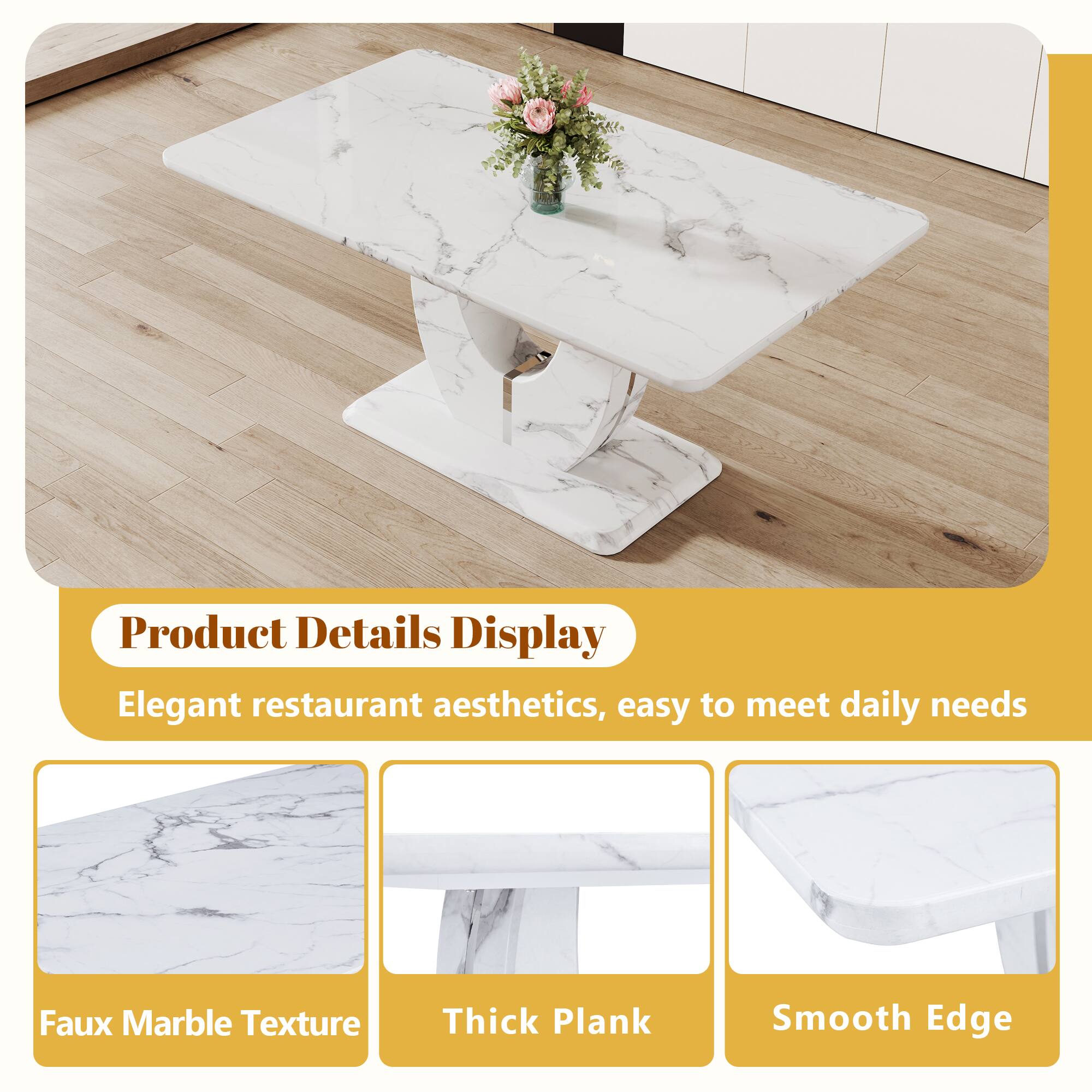 Product Details Display

Elegant restaurant aesthetics, easy to meet daily needs

- Faux Marble Texture
- Thick Plank
- Smooth Edge