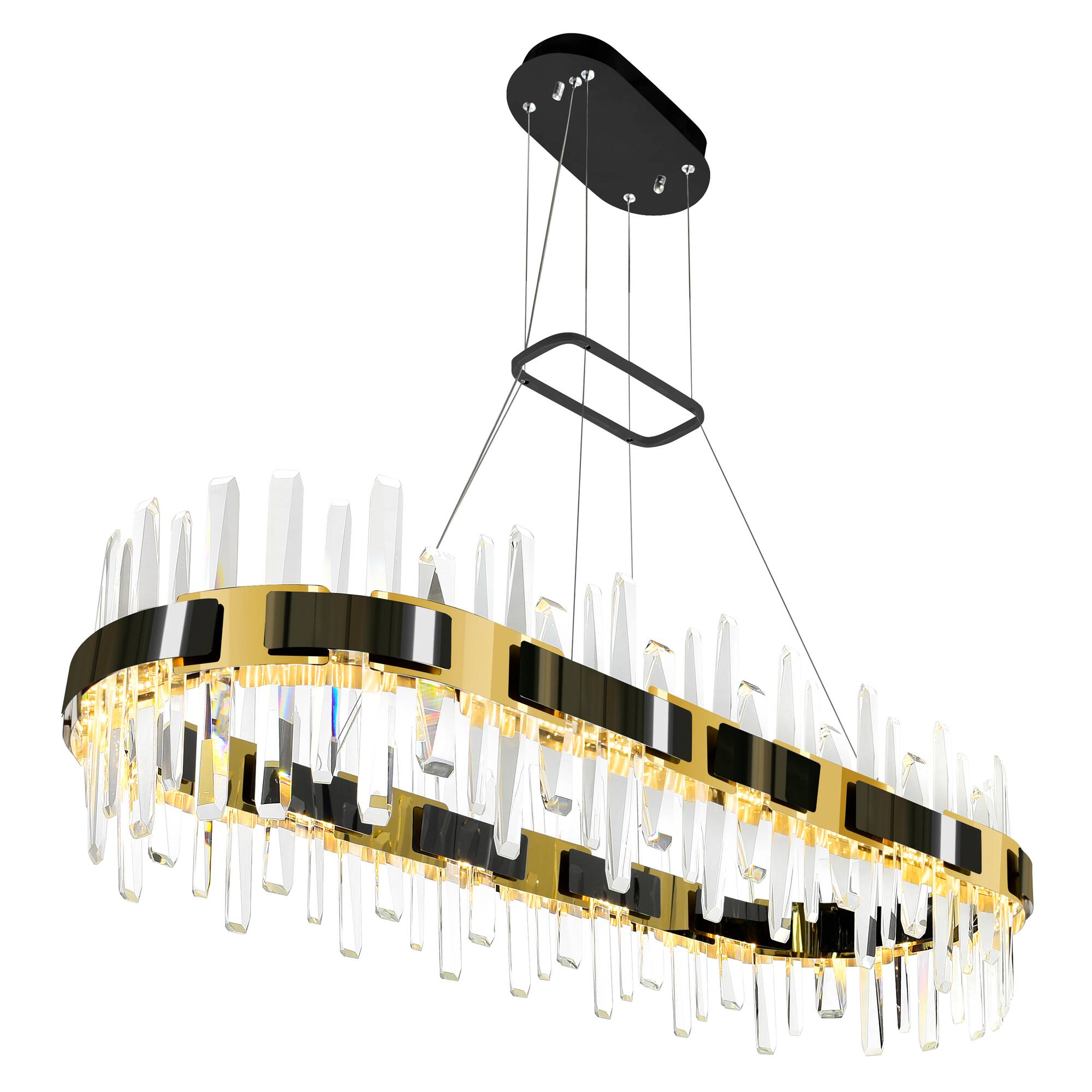 Left. CWI Lighting - Aya LED Integrated Pearl Black Chandelier - Pearl Black & Titanium Gold.