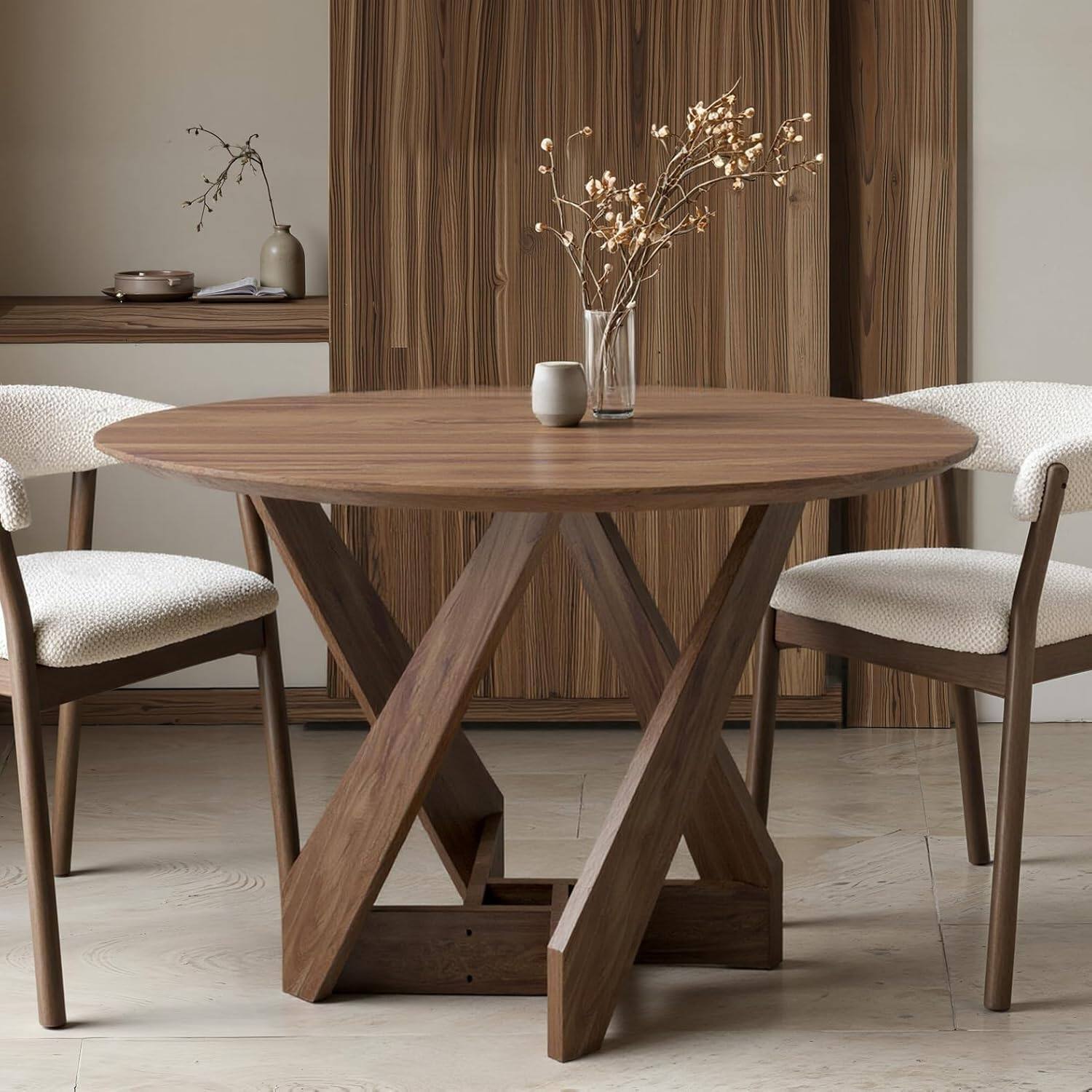 Front. Acanva - 47" Small Round Dining Table for 4 Person, Modern Design for Kitchen, Compact Space & Apartment, Walnut Brown - Walnut Brown.