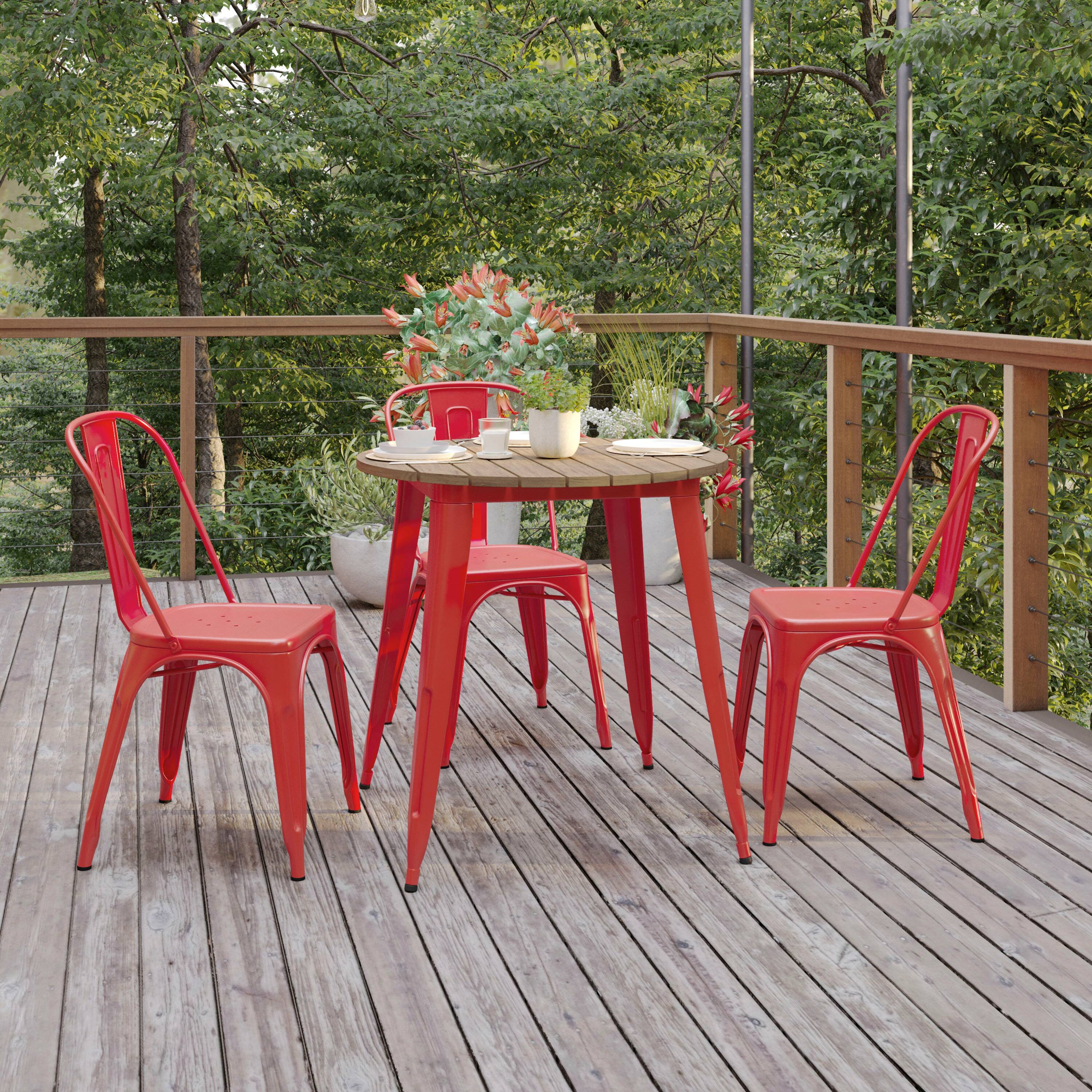 Alt View 2. Flash Furniture - Declan Commercial Grade Indoor/Outdoor Dining Table, 30" Round All Weather Brown Poly Resin Top with Red Steel Base - Red.