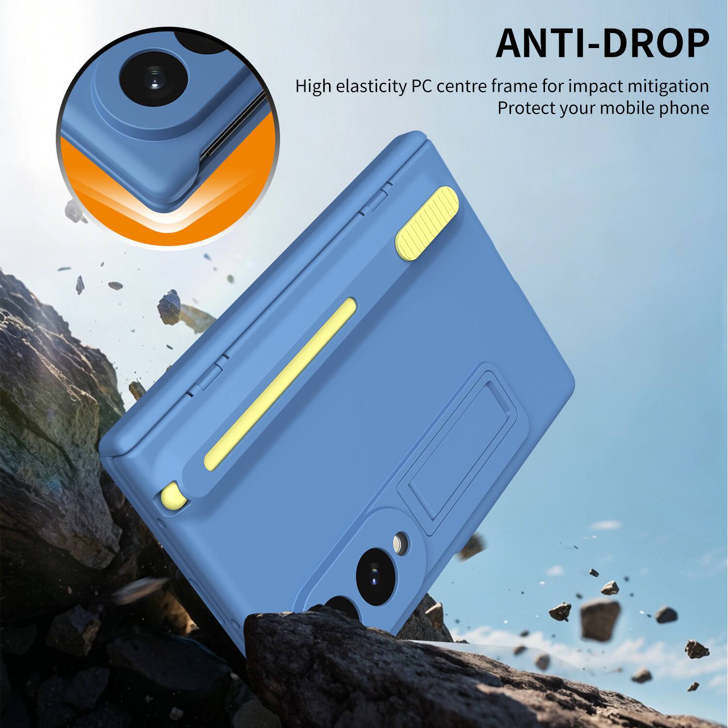 ANTI-DROP  
High elasticity PC centre frame for impact mitigation  
Protect your mobile phone