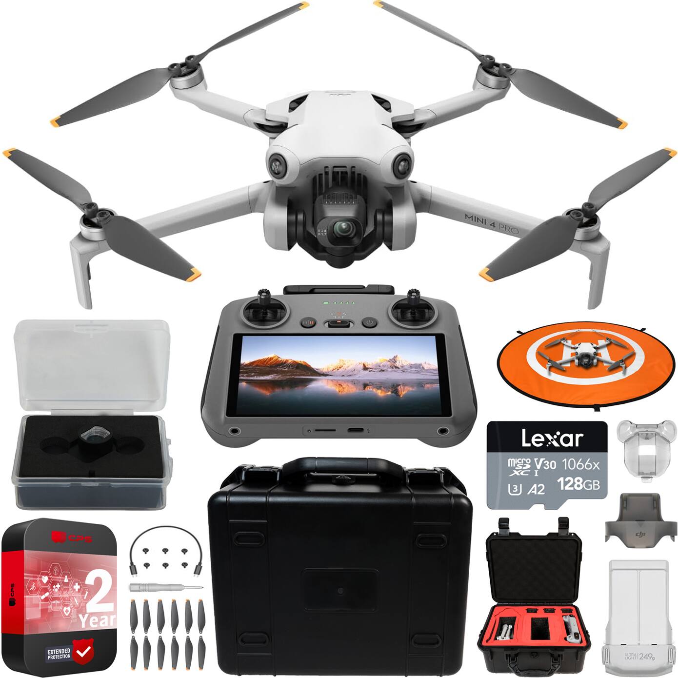 DJI - Mini 4 Pro Drone Quadcopter with RC 2 Remote + Custom Hard Case Accessory Bundle