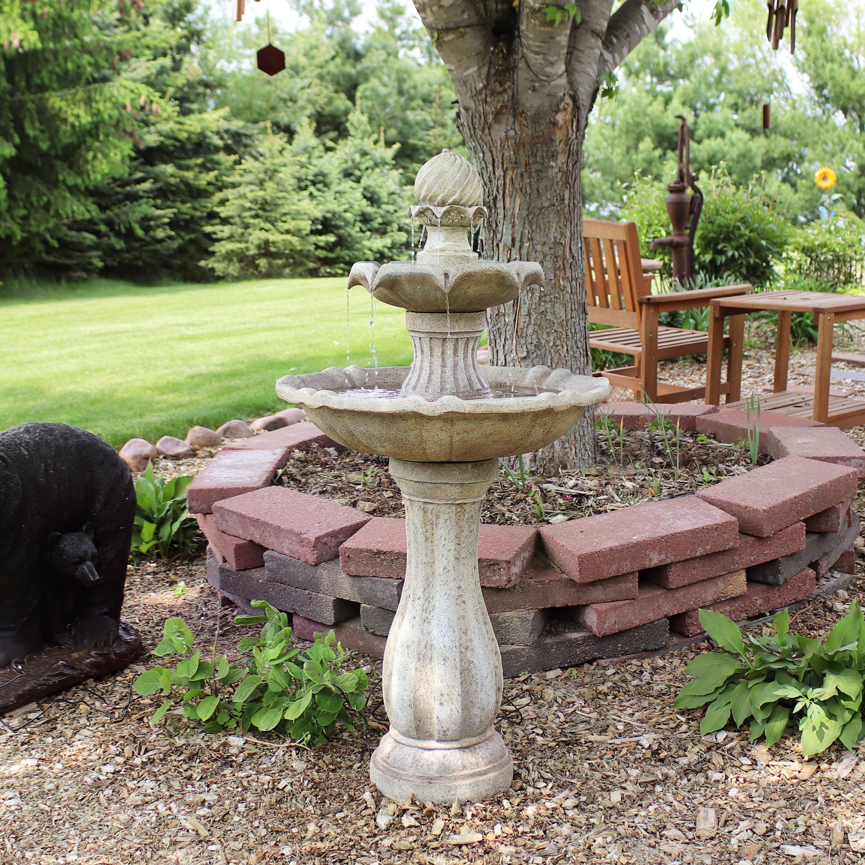 Alt View 7. Sunnydaze - Pineapple Outdoor 2-Tier Solar Fountain with Battery - Earth.