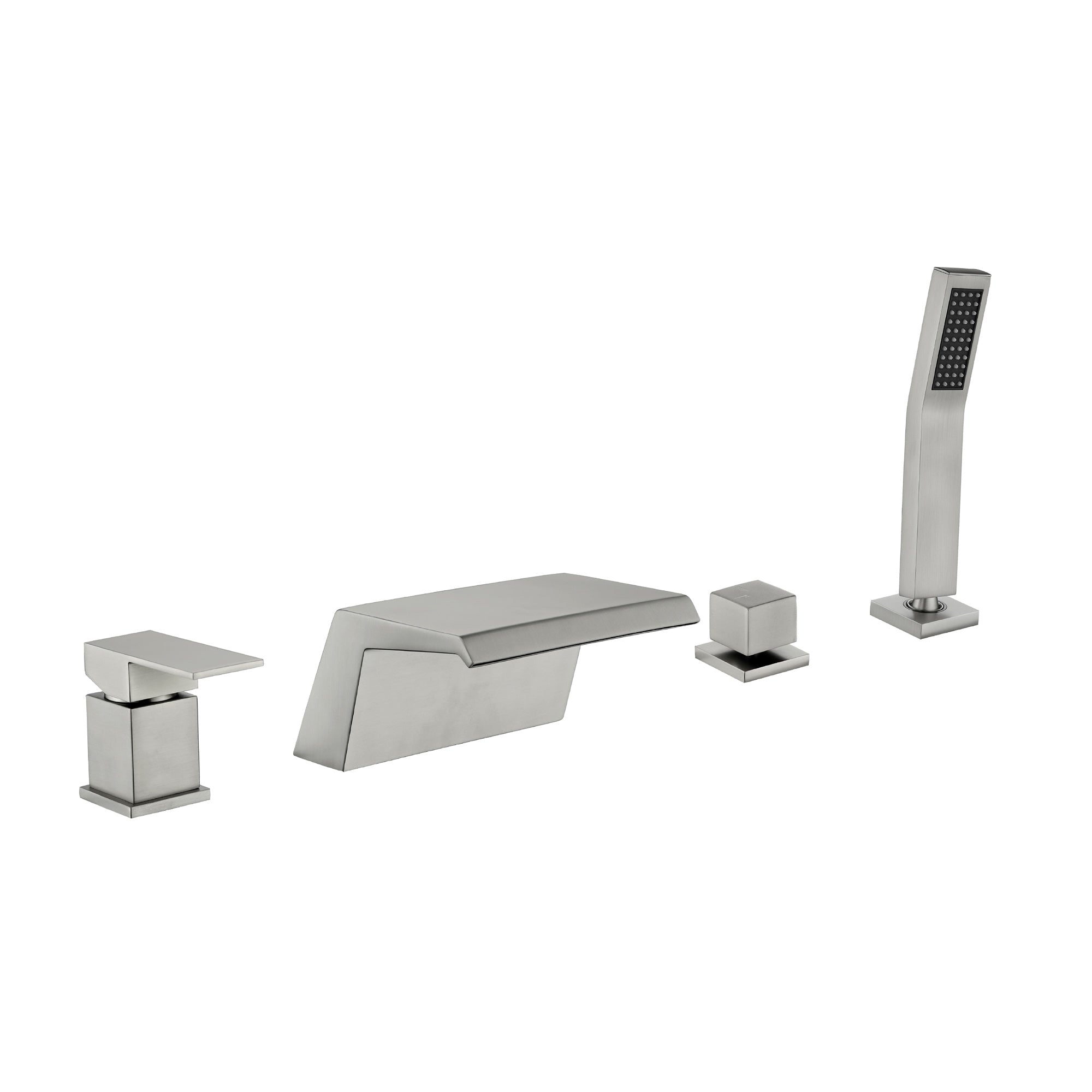 Alt View 1. Boyel Living - Polygonal Waterfall Bath Tub Faucet with Hand Shower Hot and Cold Single Handle SUS304 Anti Fingerprint - Brushed Nickel.