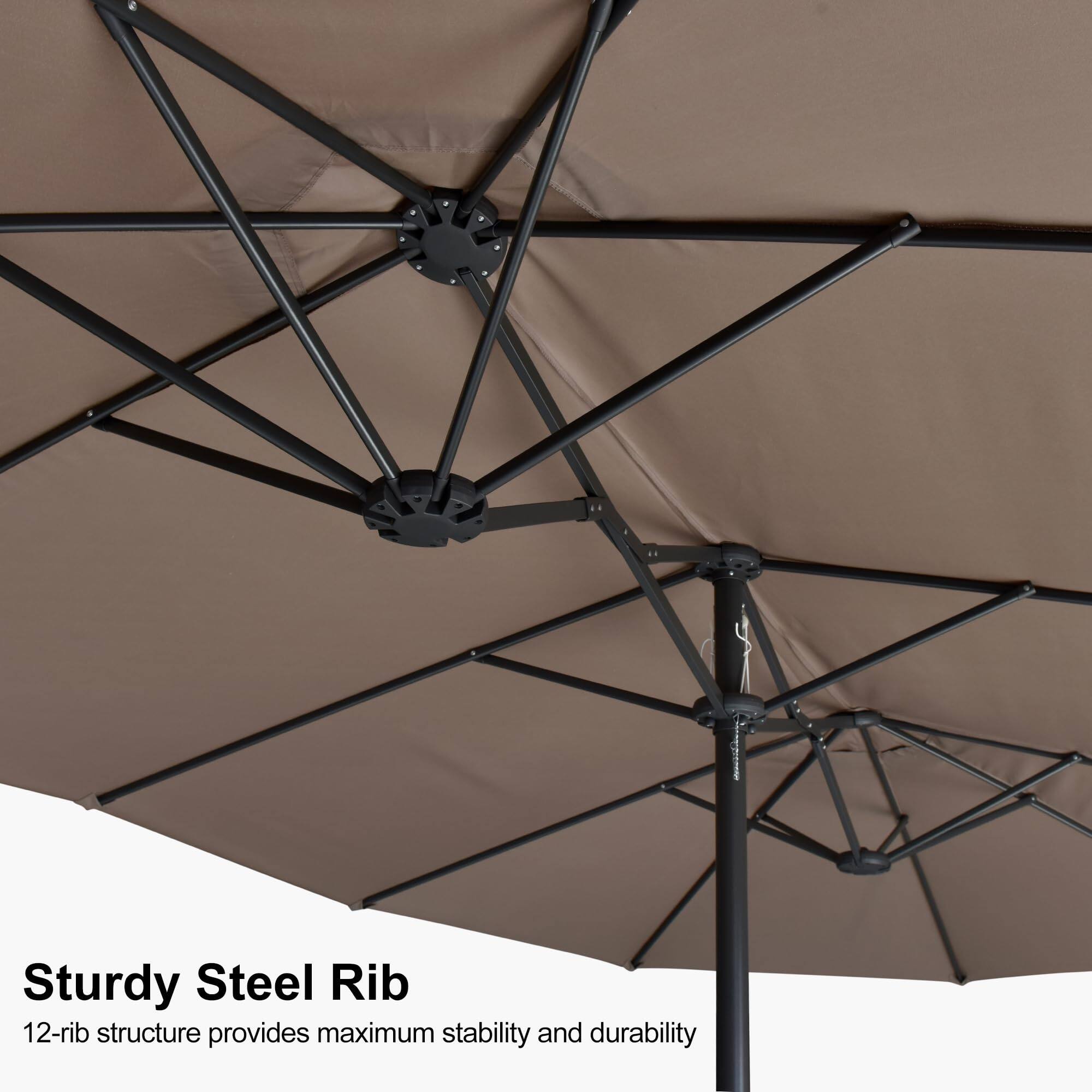 Sturdy Steel Rib  
12-rib structure provides maximum stability and durability