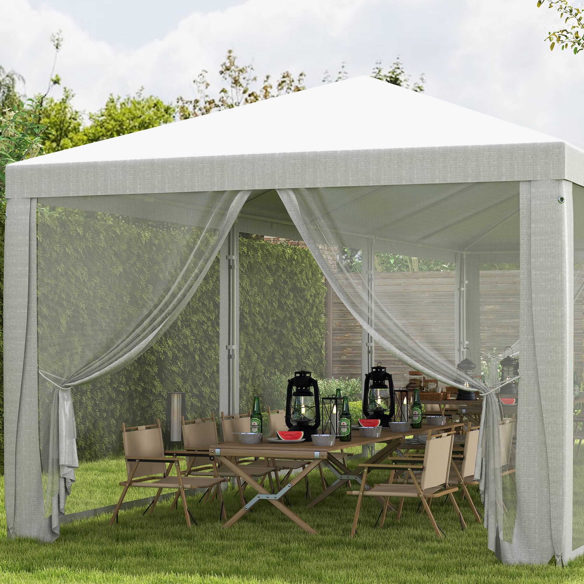 Alt View 4. Outsunny - 10' x 28' Party Tent, Outdoor Wedding Canopy & Gazebo with Removable Sidewalls, Shade Shelter for Events, BBQs - White.