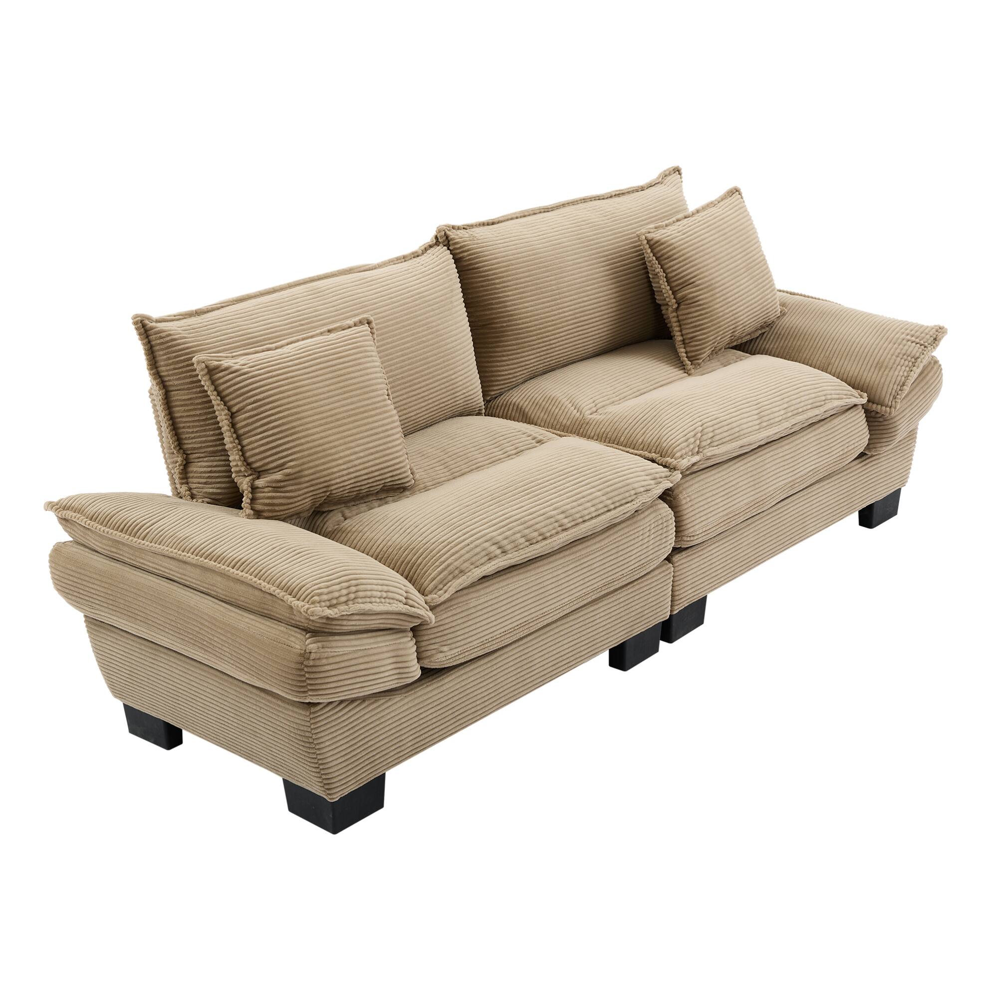 Left. GOODSILO - Plush Corduroy Convertible Sofa Bed | Deep-Seating Sleeper with Accent Pillows for Home & Office - Khaki.